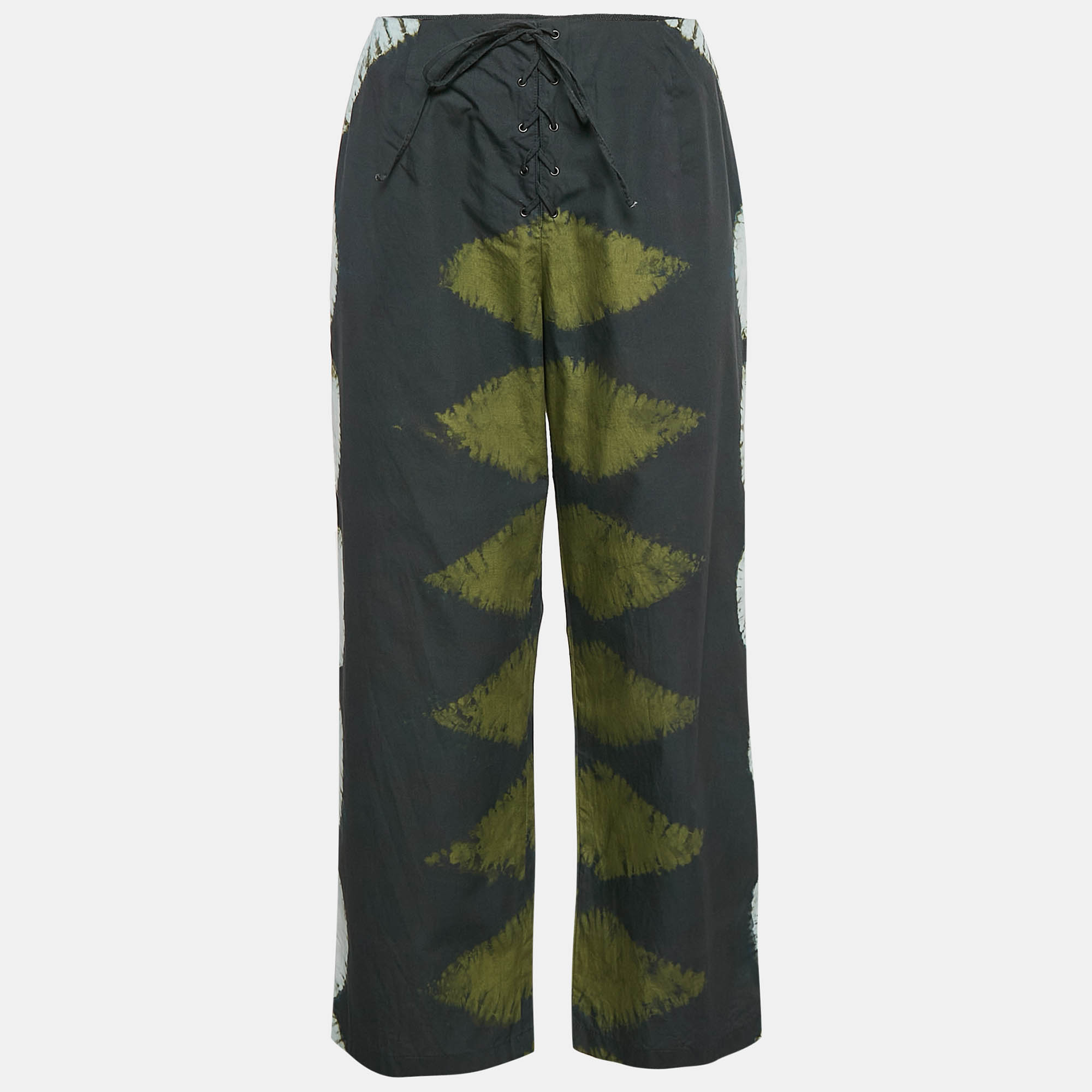 Pre Owned Dior Multicolor Tie-Dye Print Cotton Lace-Up Detail Pants M