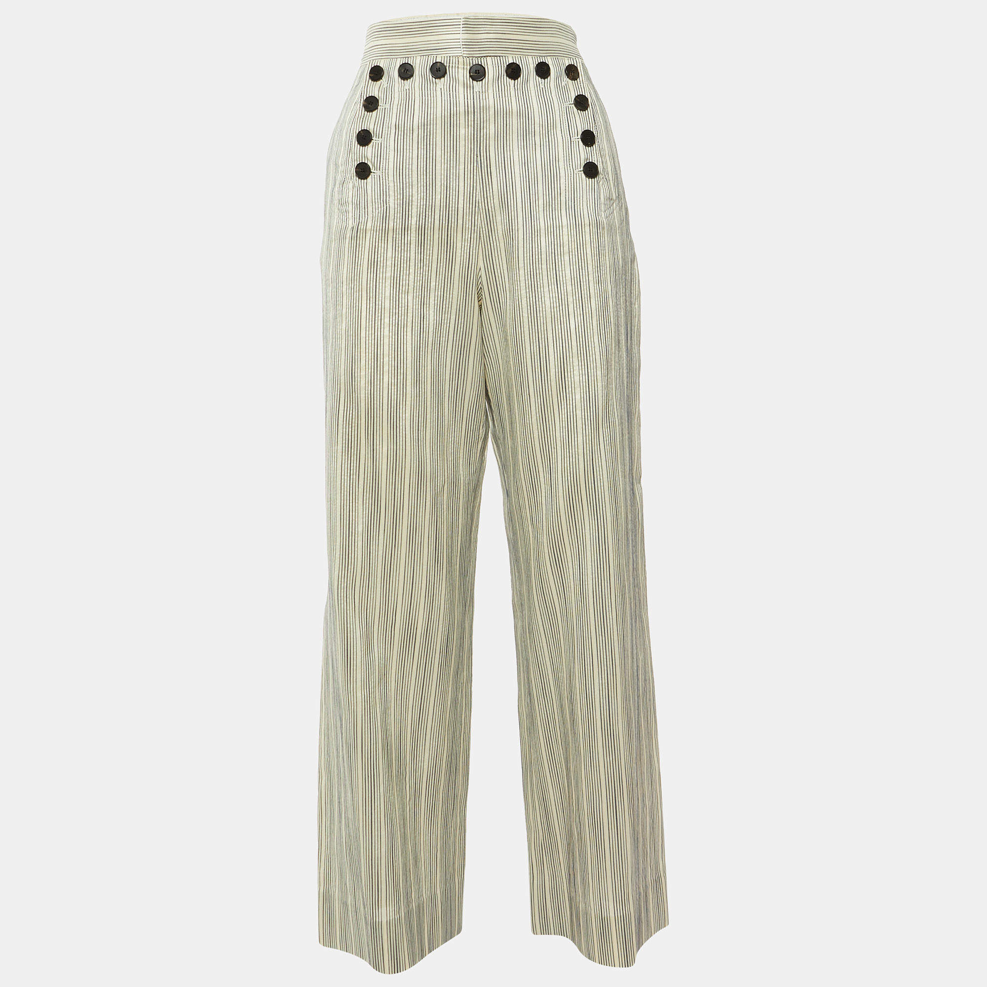 Pre Owned Dior Cream Striped Tasar Silk Culottes M