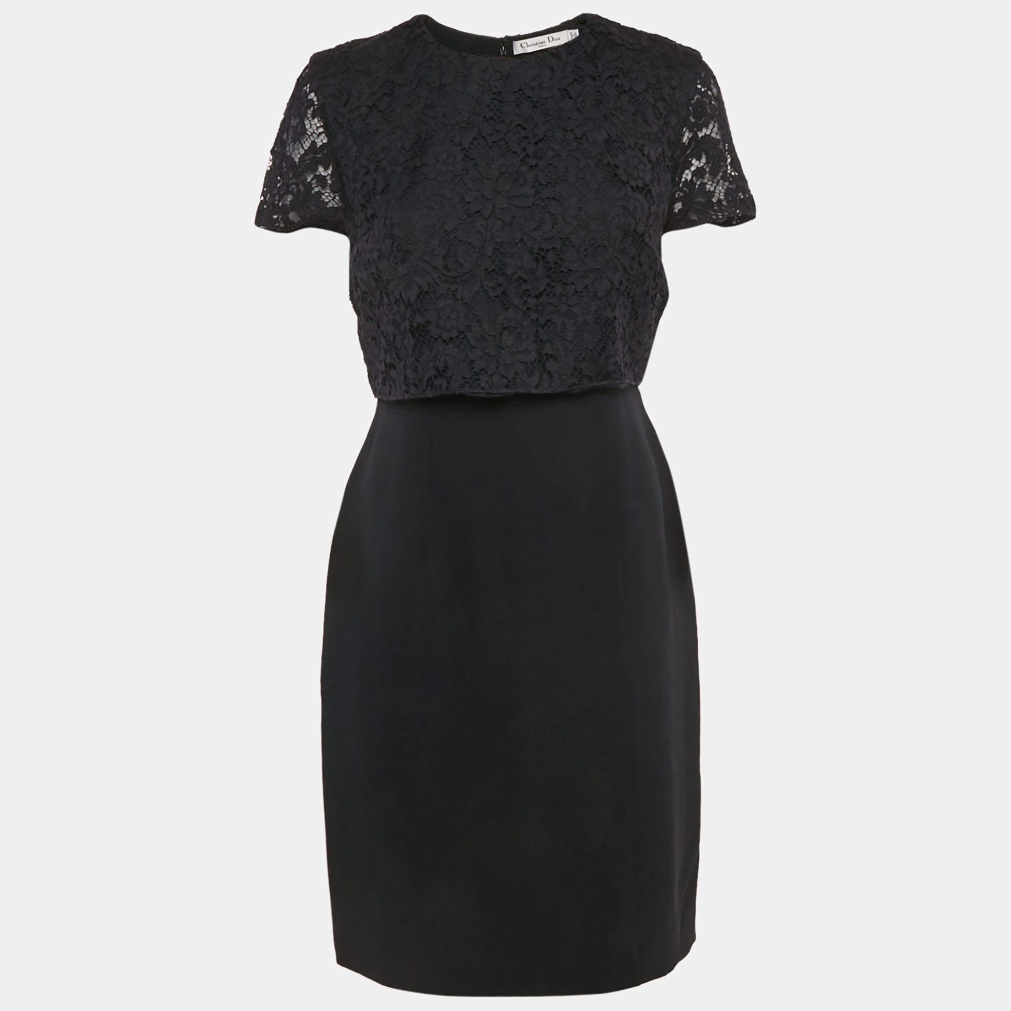 Pre Owned Christian Dior Black Silk Blend and Lace Short Dress M