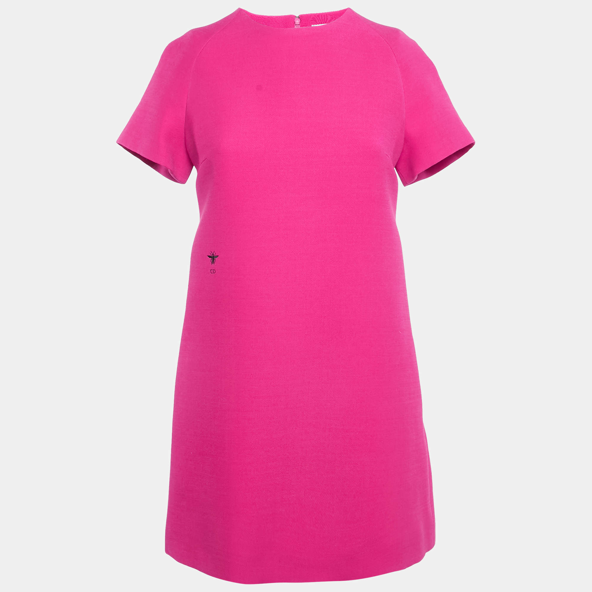 Pre Owned Dior Fuchsia Pink Wool & Silk Shift Dress S