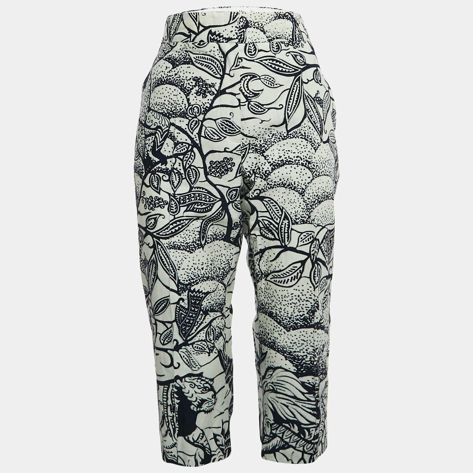 Christian Dior White/Blue Jungle Print Cotton Culottes Pants M