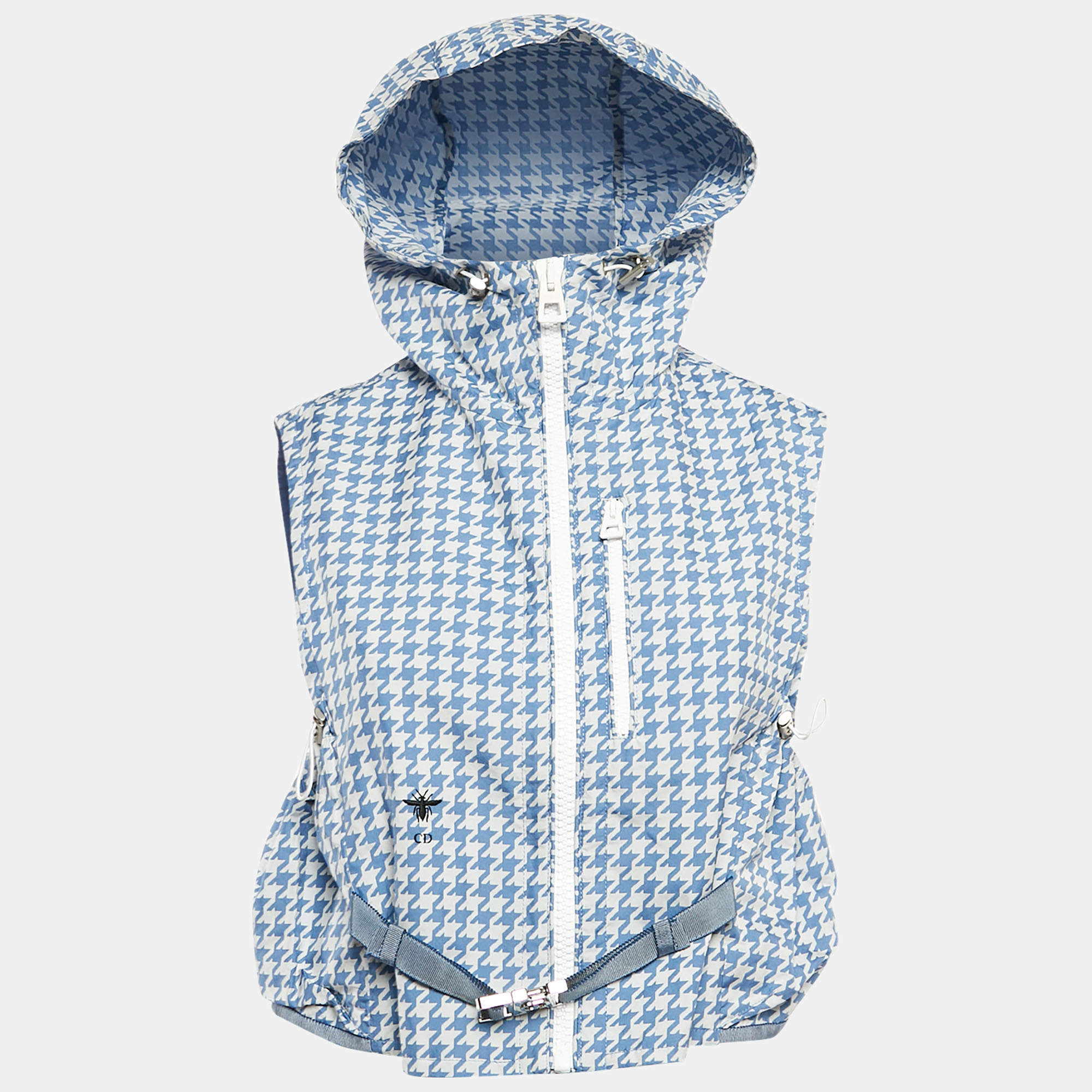 Pre Owned Christian Dior Blue Houndstooth Synthetic Hooded Vest XS