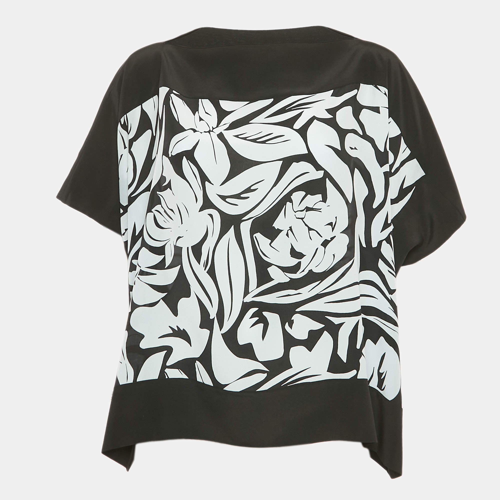 Dior Black/Blue Floral Print Silk Kaftan Top M