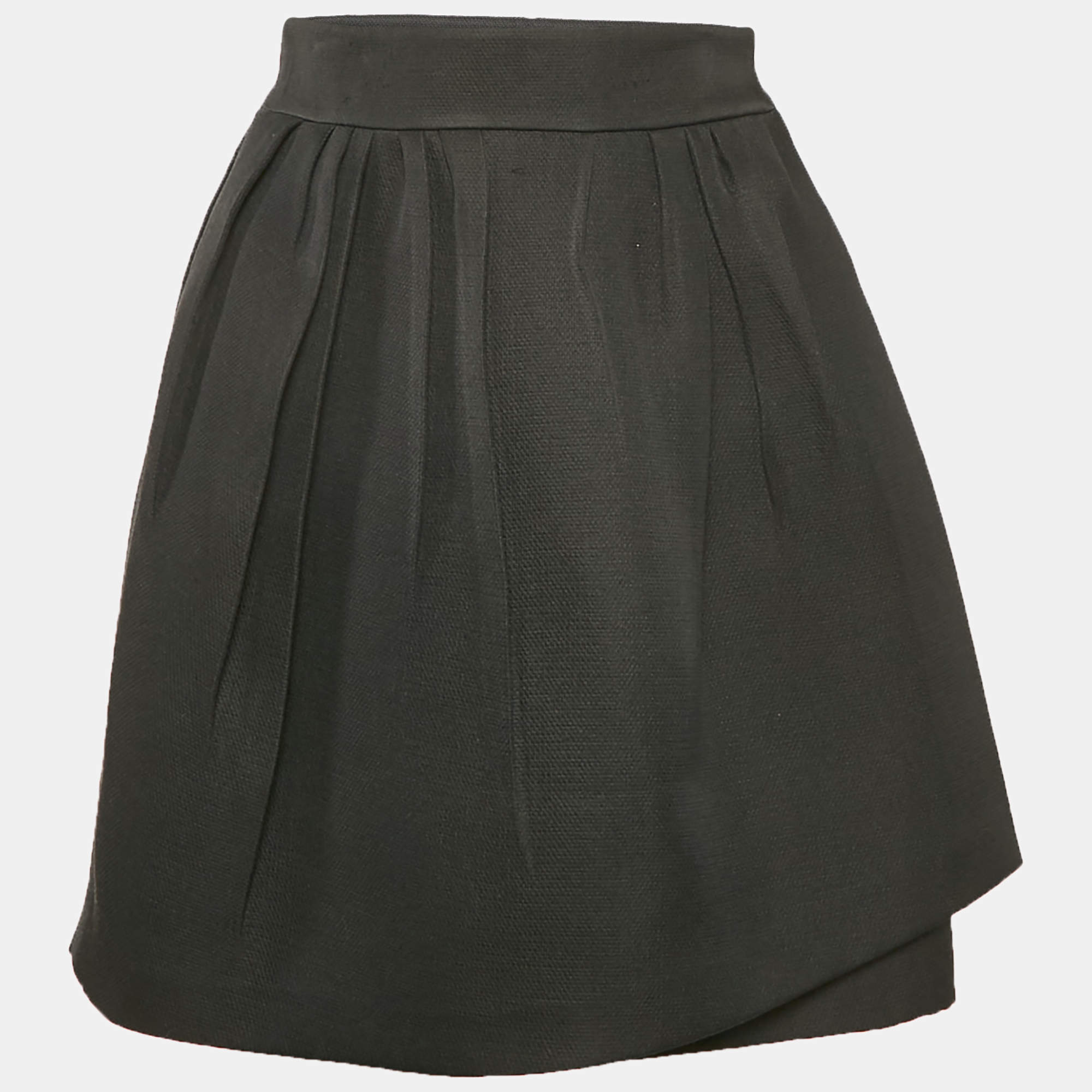 Pre Owned Christian Dior Black Silk Blend  Pleated Wrap Mini Skirt S