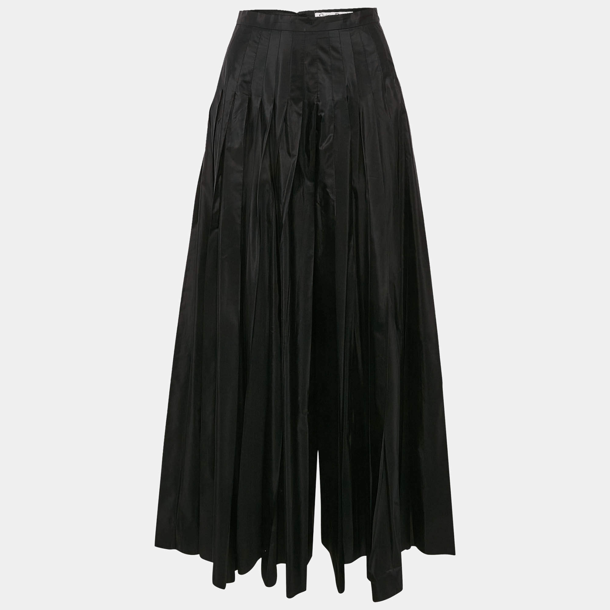 Dior Black Silk Pleated Wide-Leg Pants S