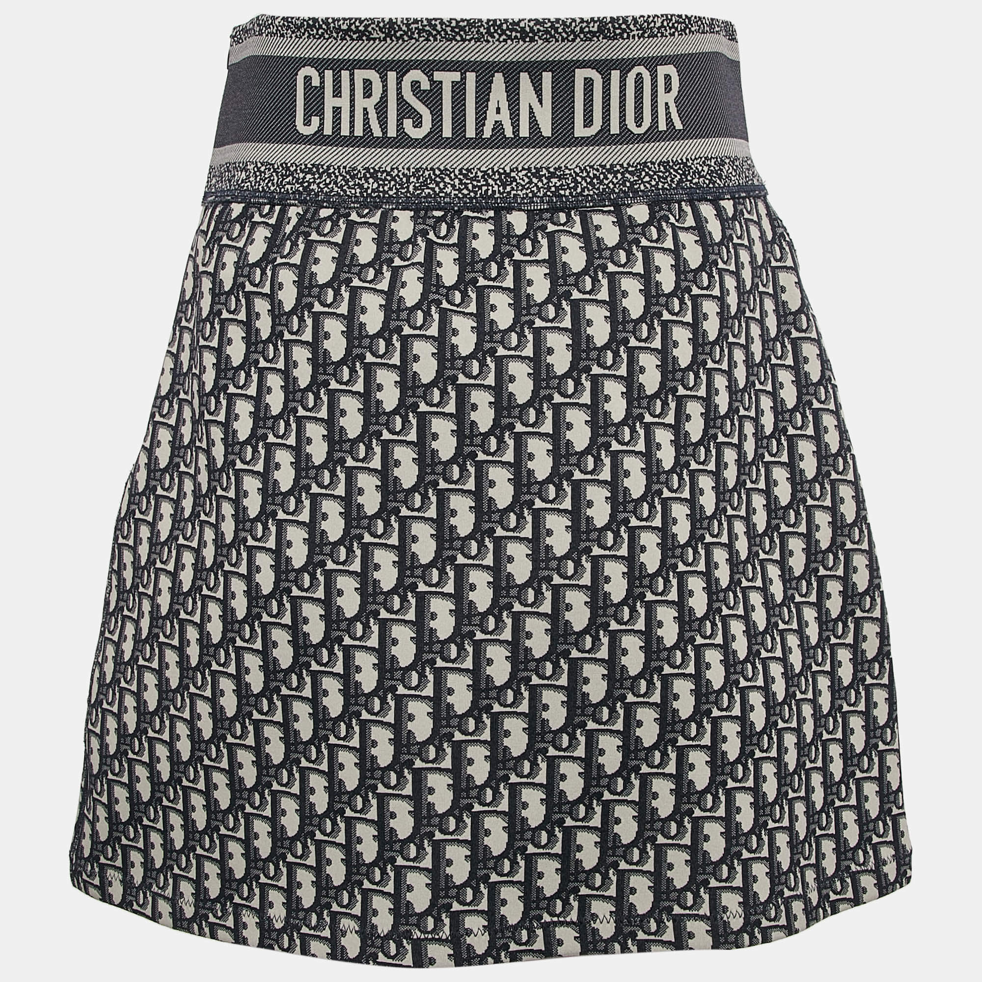 Christian Dior Blue Oblique Stretch Nylon Mini Skirt S