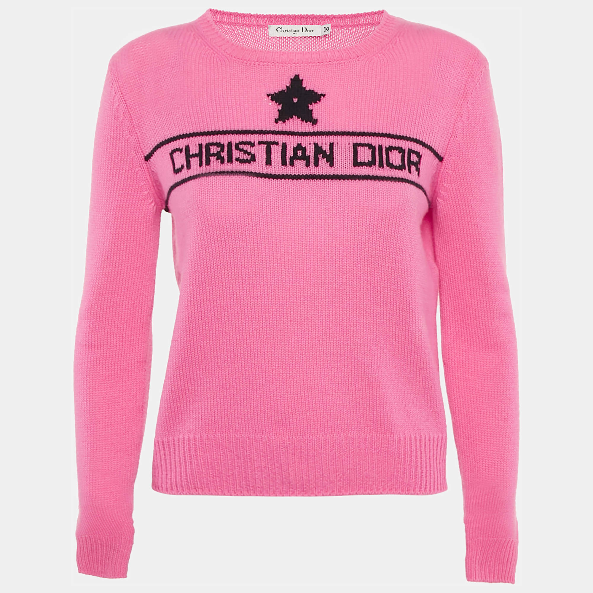 Christian Dior Pink Star Logo Intarsia Sweater M