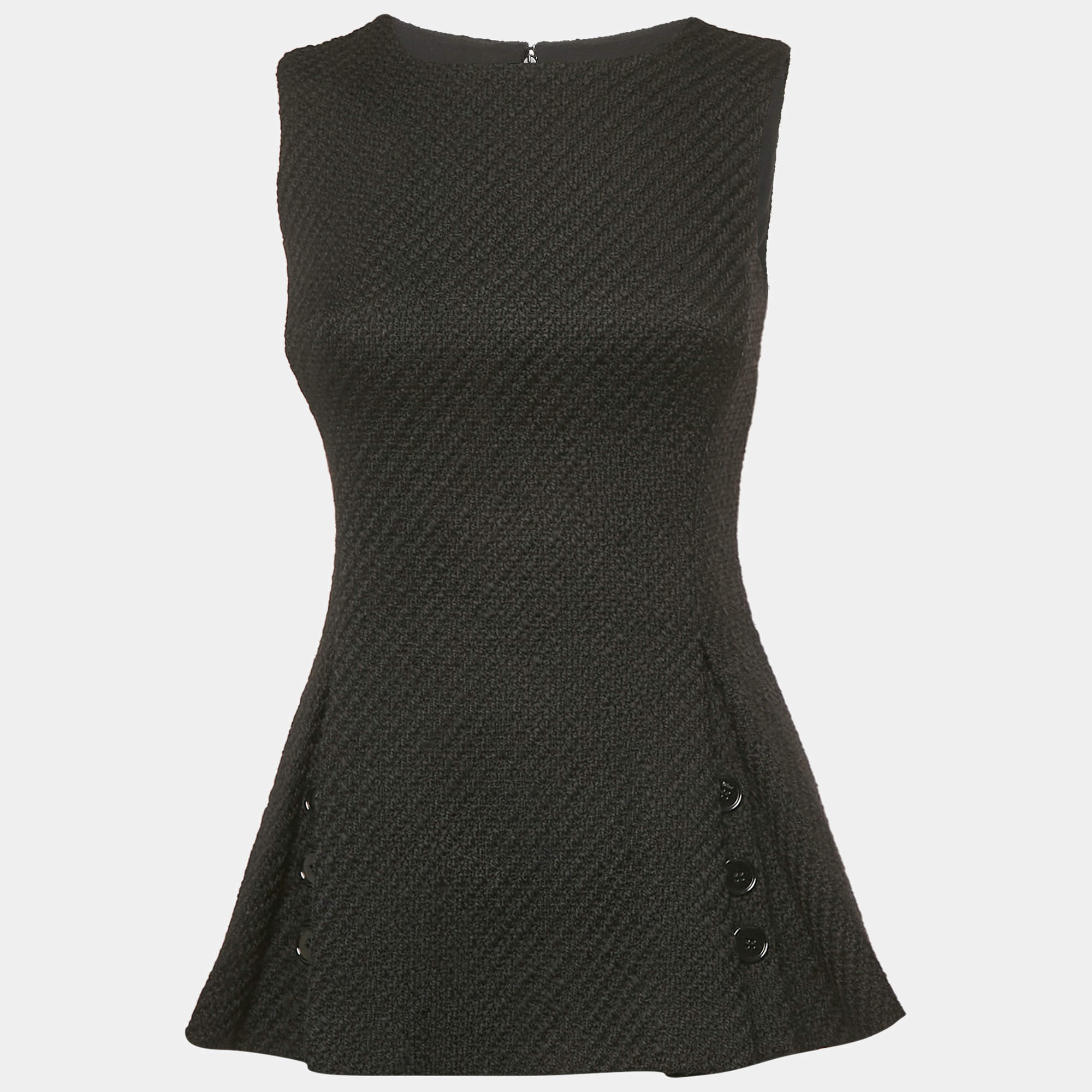 Christian Dior Black Textured Wool Pleated Top S