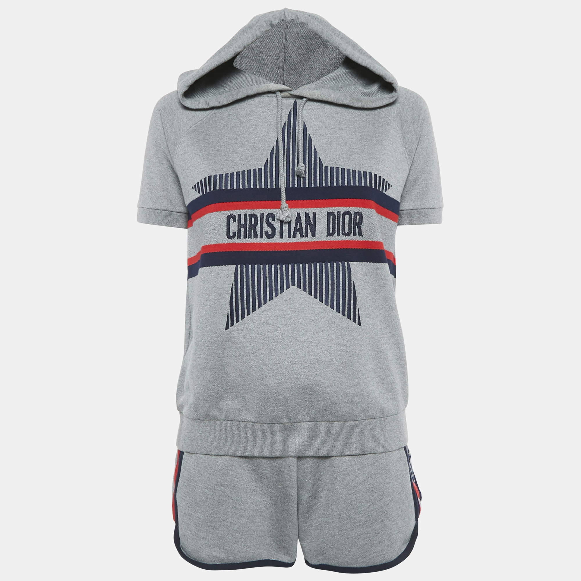 Christian Dior Grey Start Embroidered Sweatshirt and Shorts Sets S