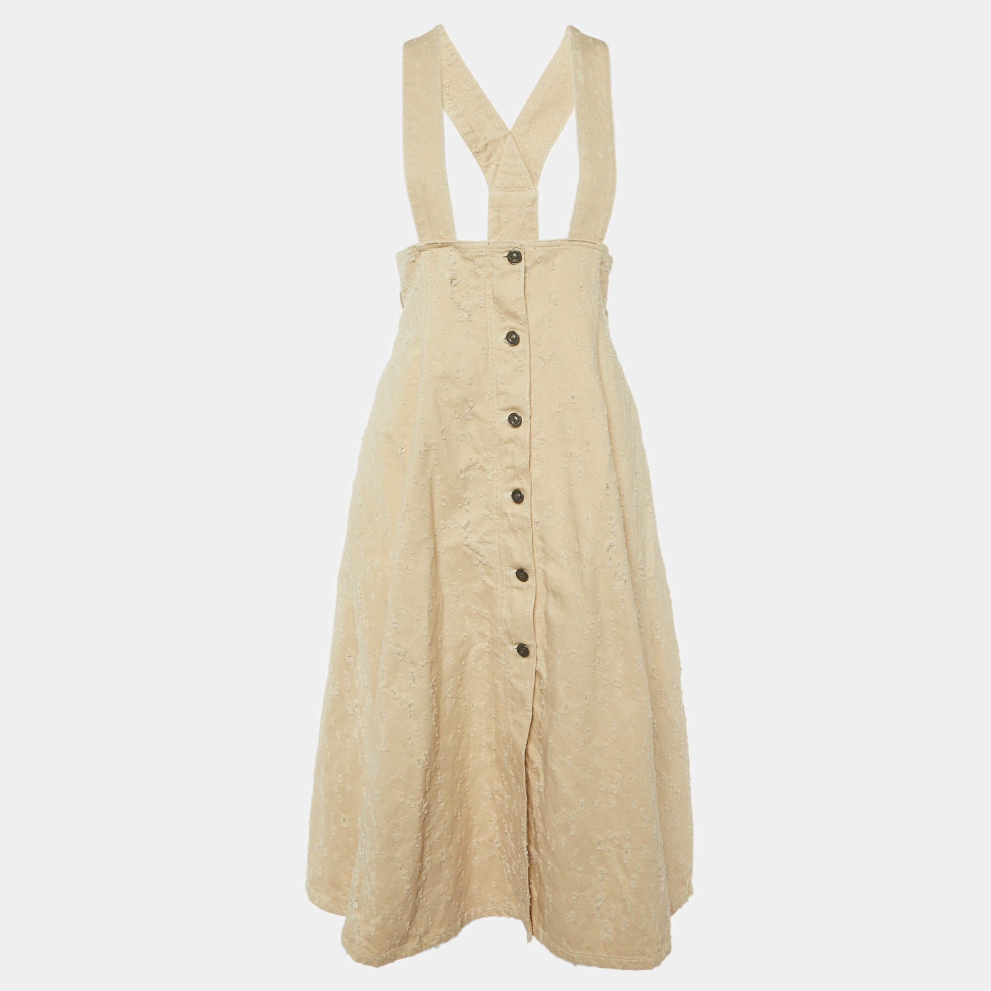 Dior Light Beige Distressed Cotton Pinafore Dress M