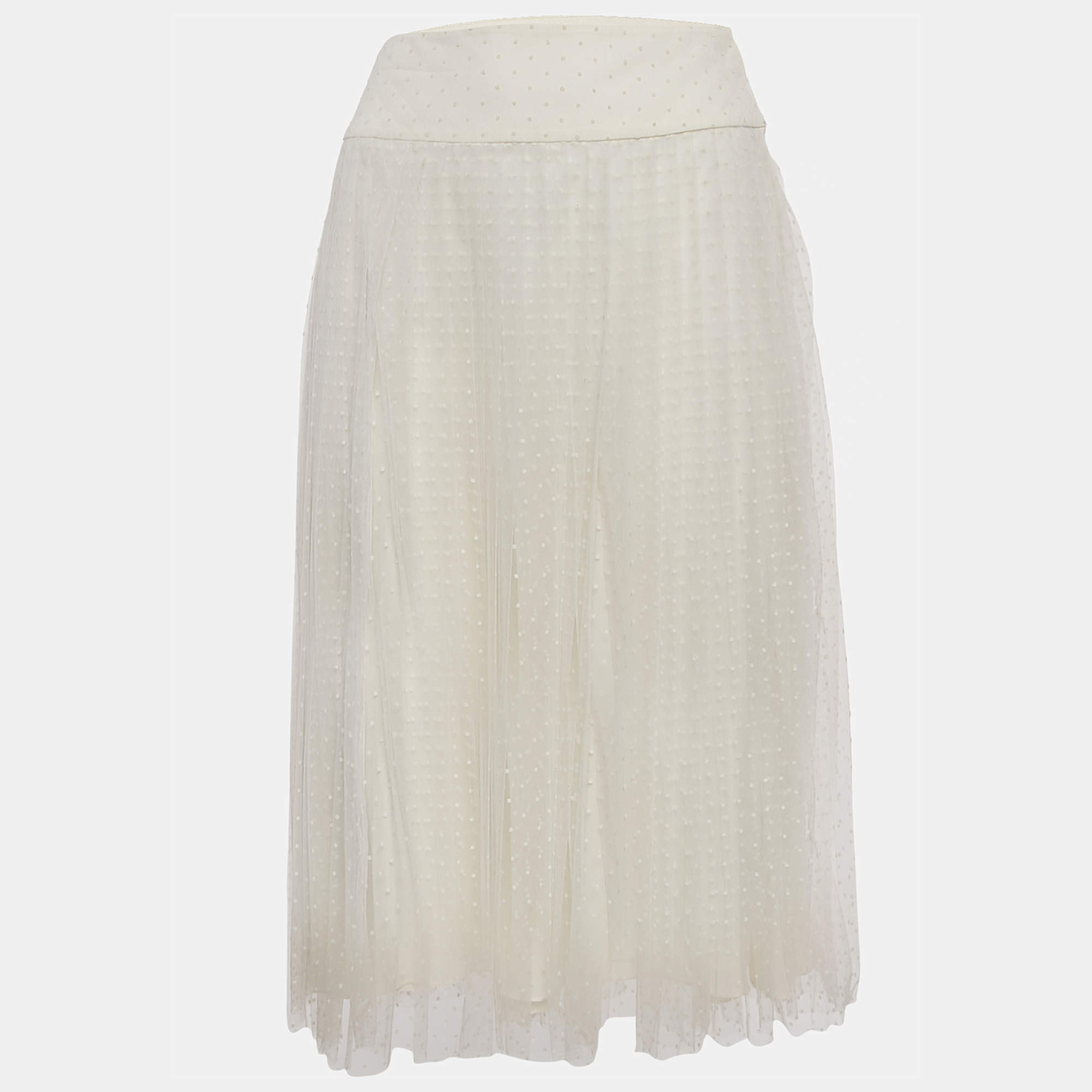 Christian Dior White Flocked Tulle Midi Skirt S
