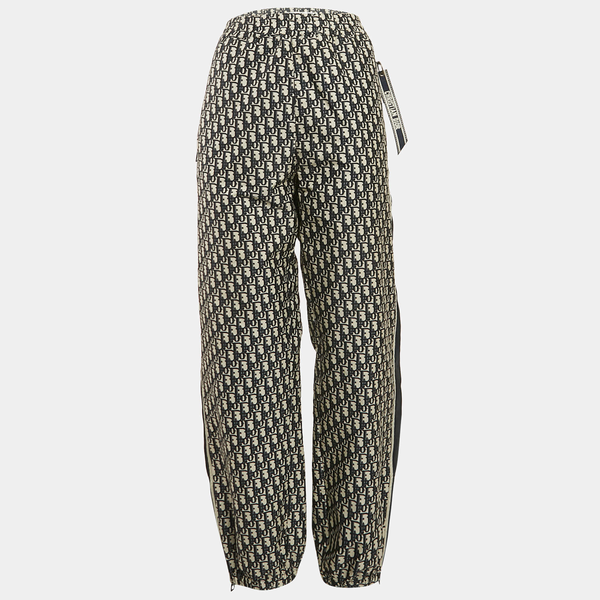 Pre Owned Christian Dior Navy Blue Oblique Jacquard Trousers L