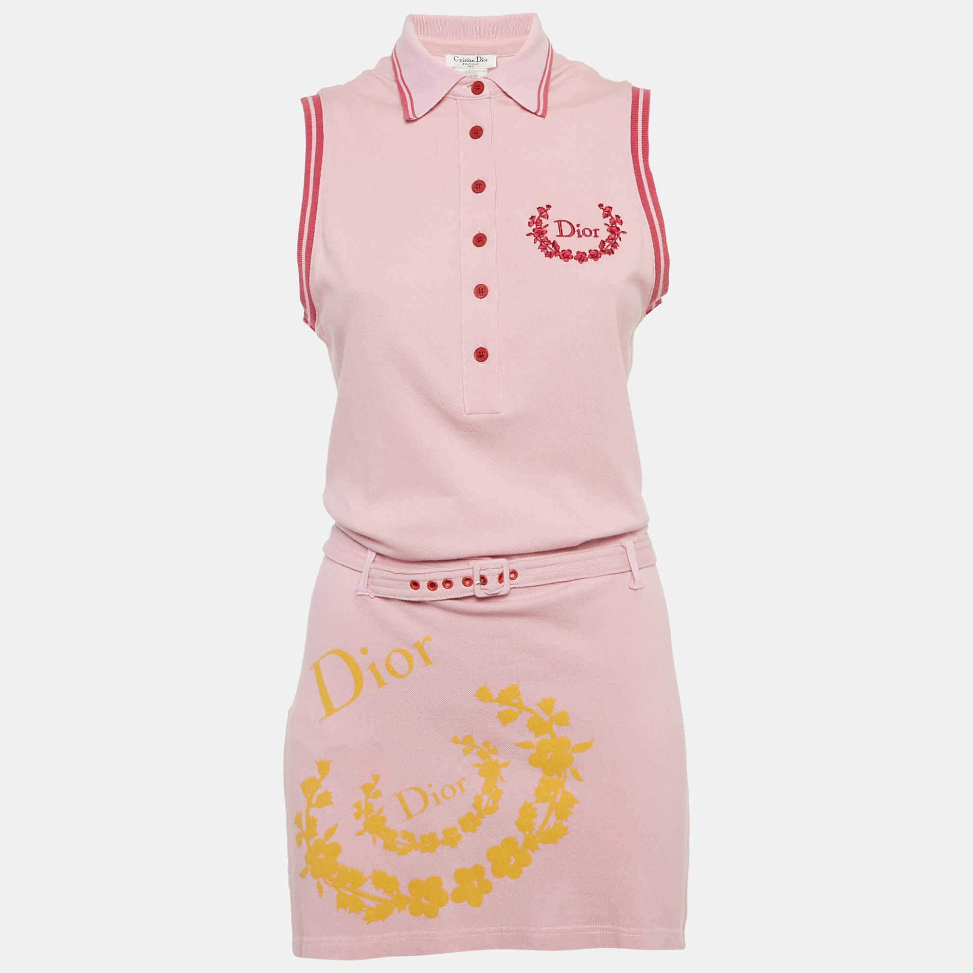 Pre Owned Christian Dior Boutique Pink Cotton Pique Printed Sleeveless T-Shirt Dress M