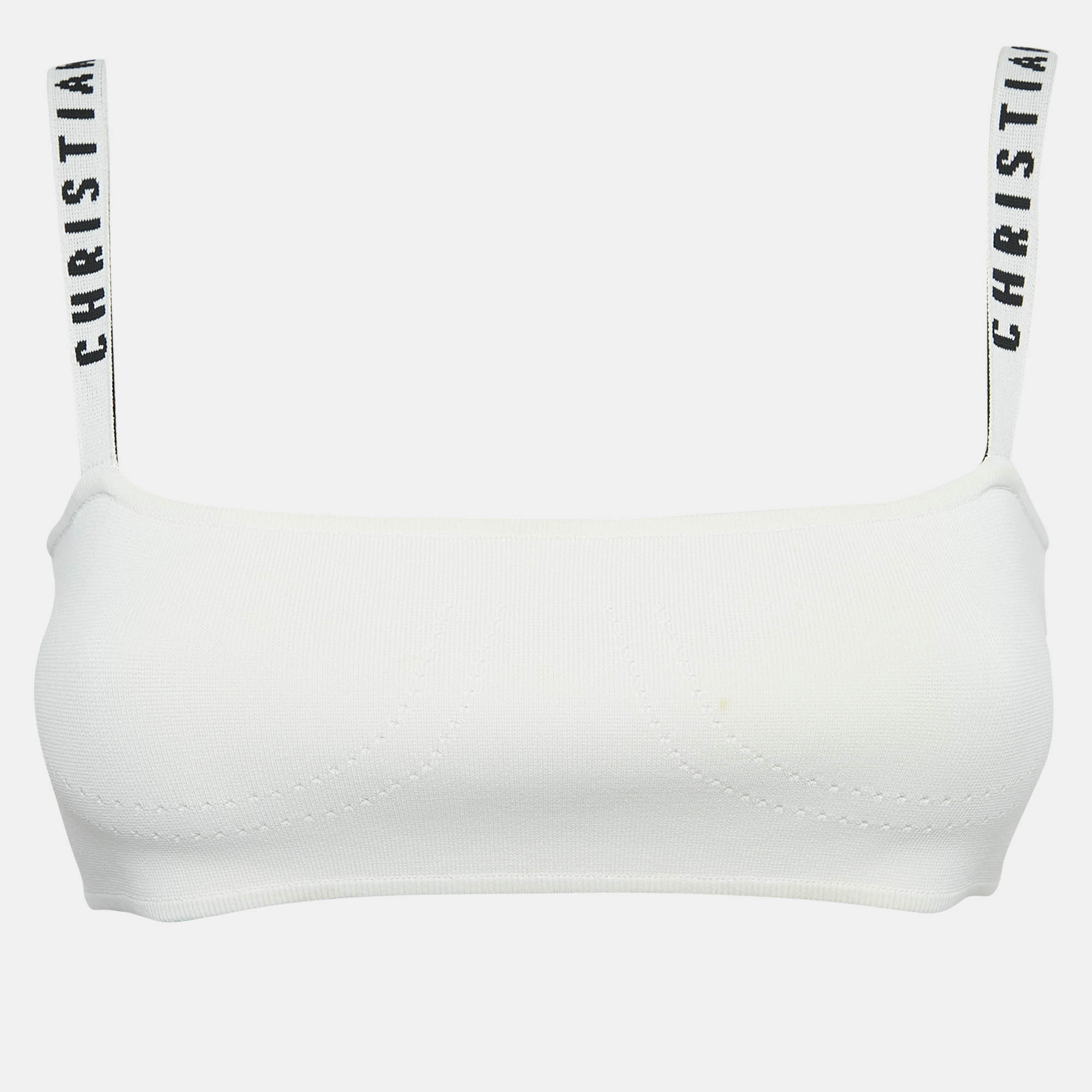 Christian Dior White Logo Band Detail Knit Bralette Top M