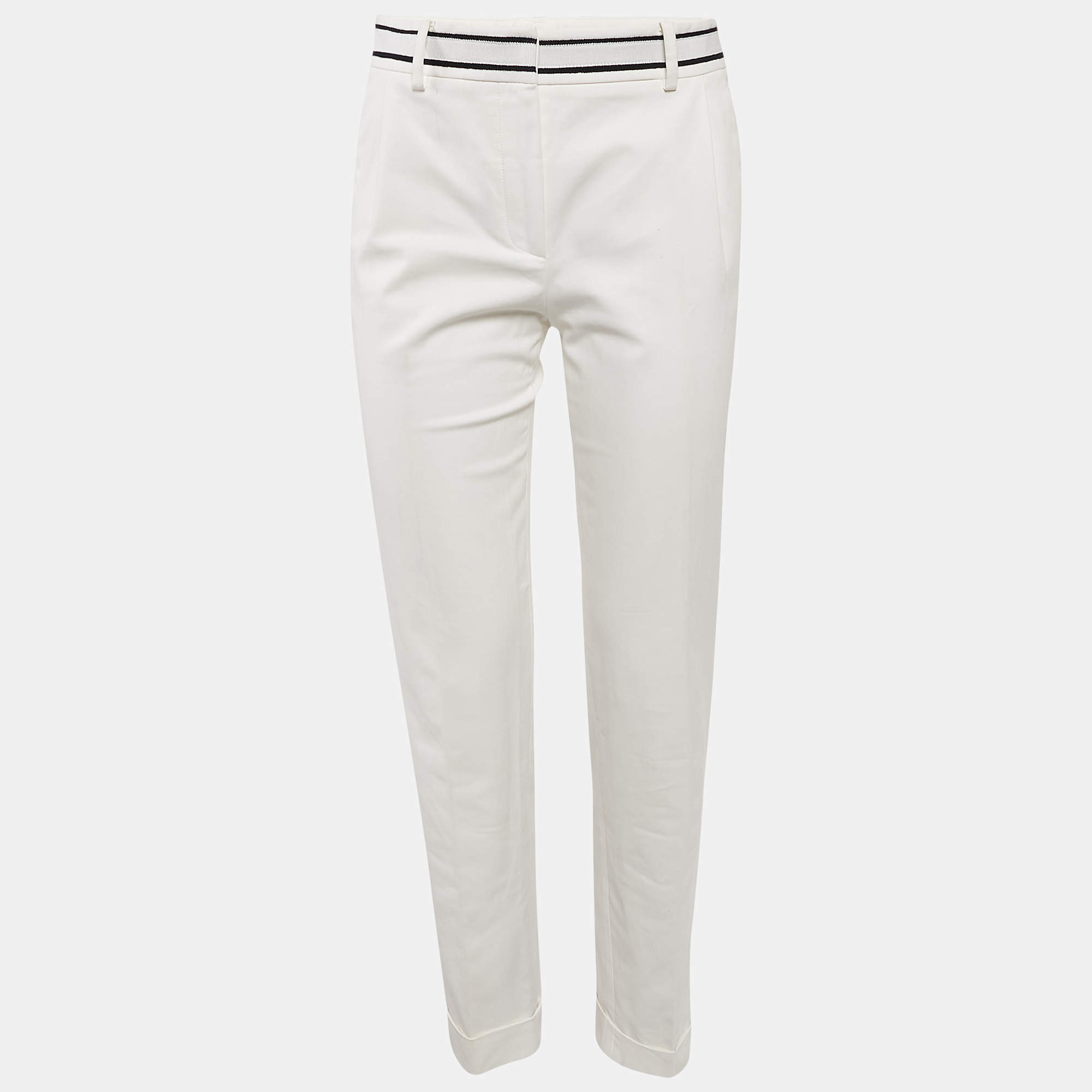 Christian Dior White Gabardine Tapered Trousers S