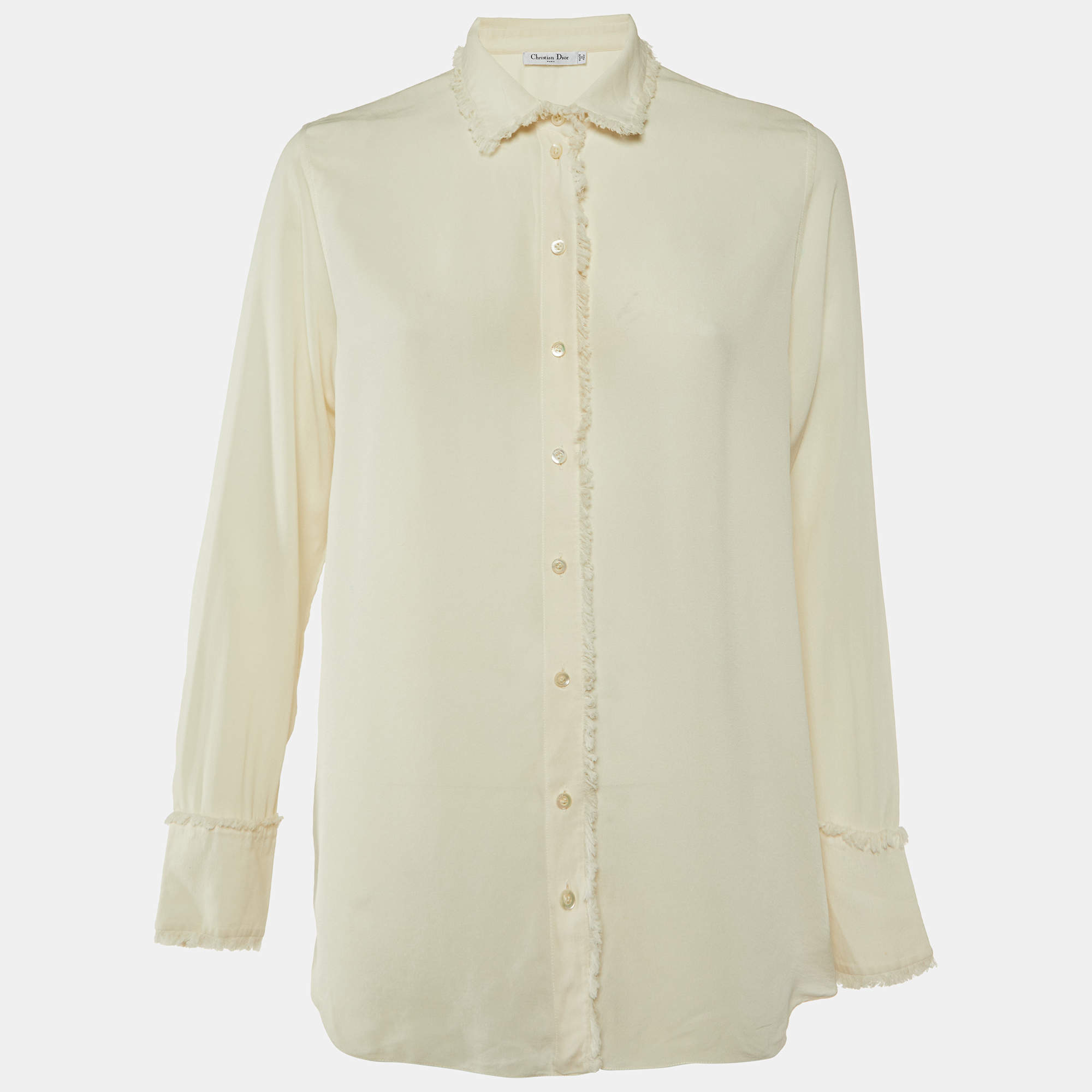 Christian Dior Cream Silk Georgette Button Front Shirt L