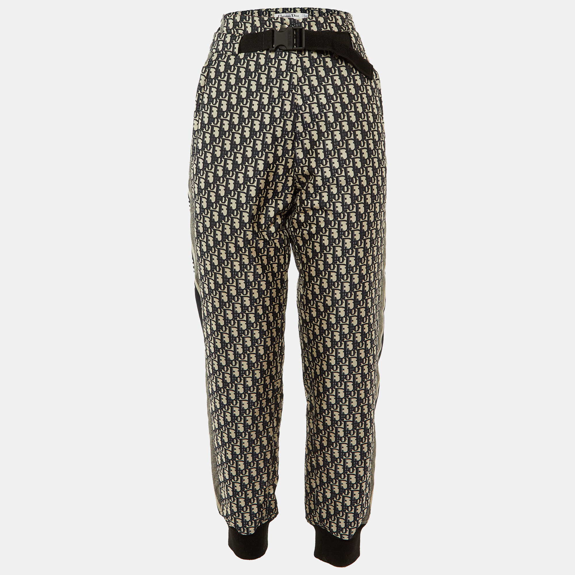 Christian Dior Navy Blue Oblique Patterned Synthetic Pants M