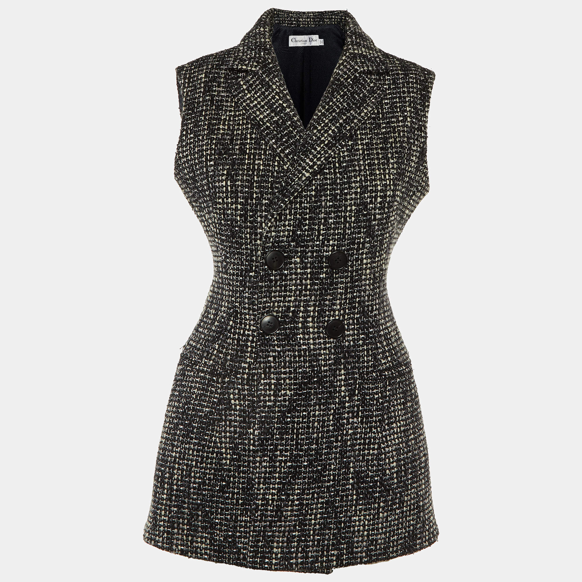 Pre Owned Dior Black Lurex Tweed Double Breasted Sleeveless Jacket M