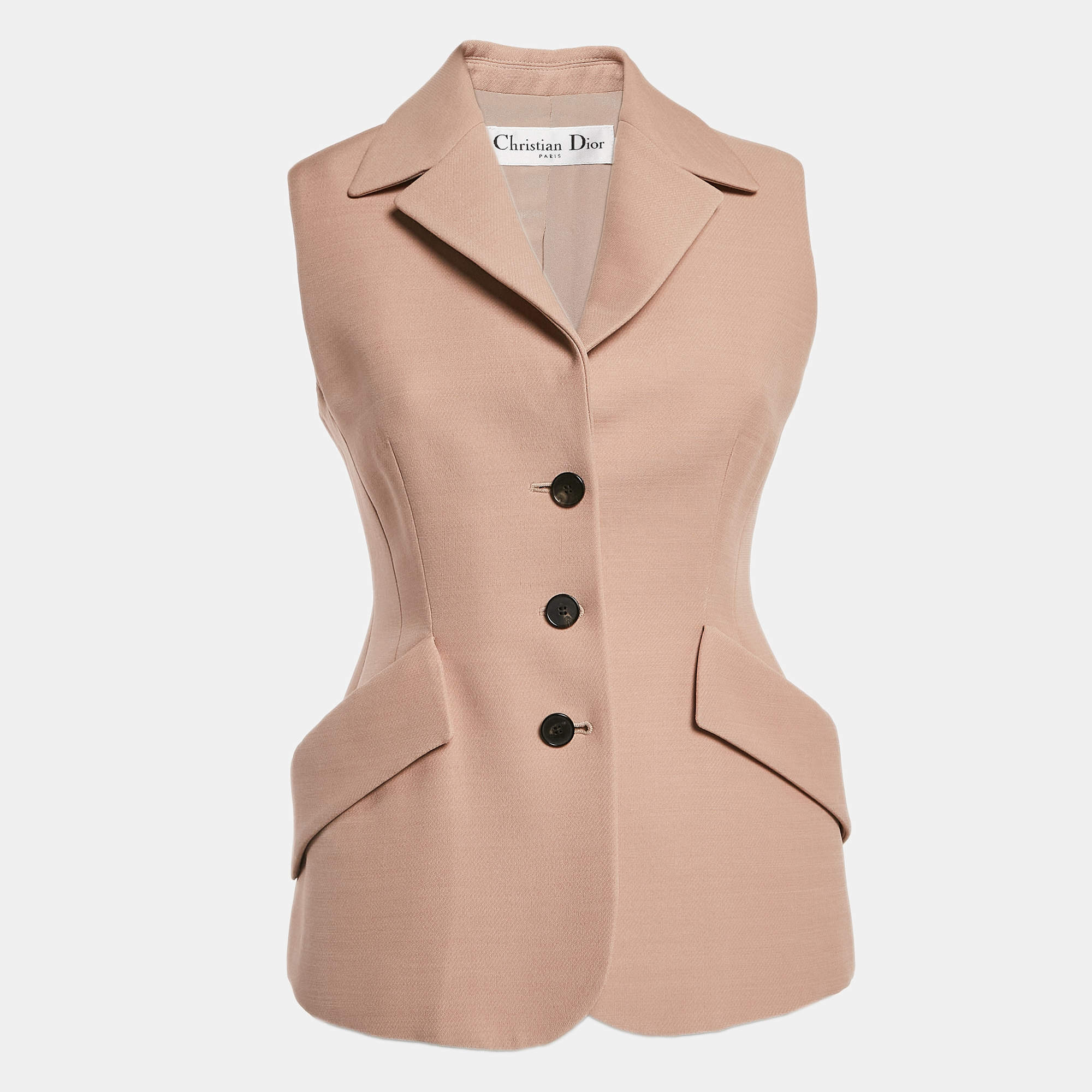 Pre Owned Dior Pink Silk Blend Single Breasted Vest M