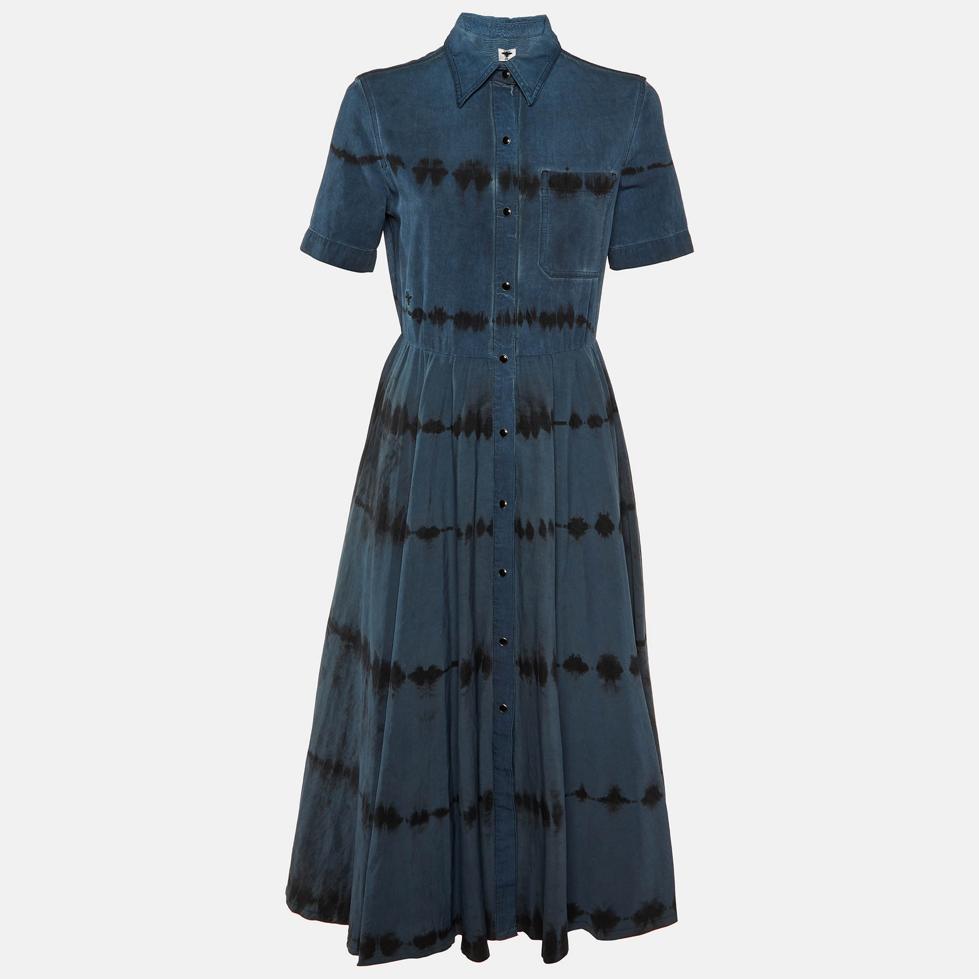 Dior Blue Tie-Dye Print Cotton Button Front Midi Dress M