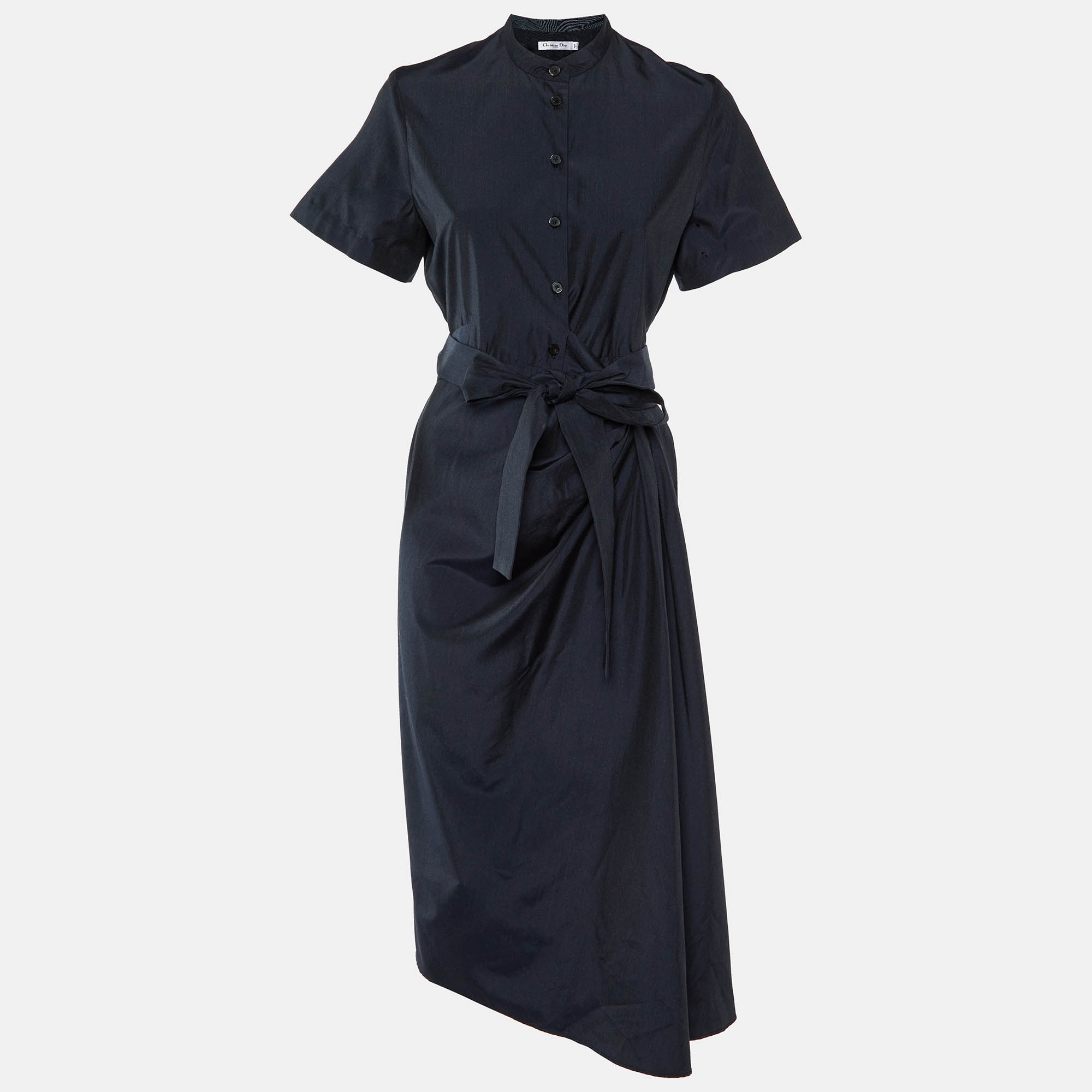 Dior Navy Blue Silk Blend Wrap Midi Dress M