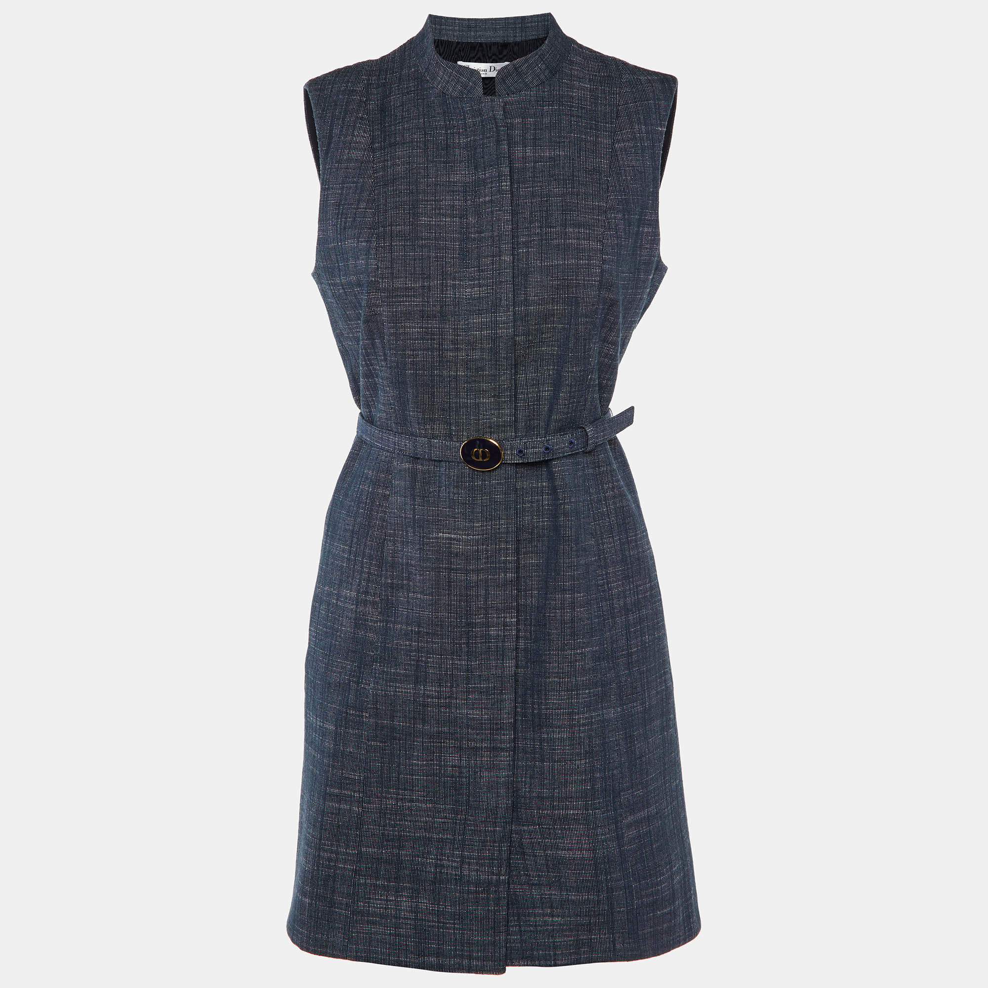 Pre Owned  Dior Navy Blue Cotton Blend Belted Sleeveless Dress M