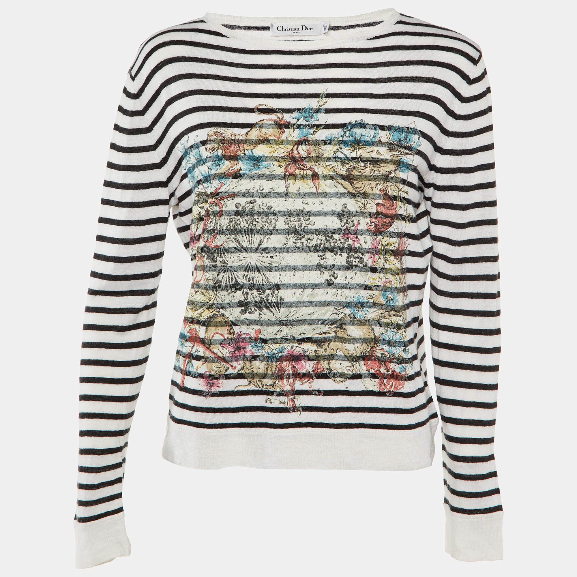 Christian Dior Monochrome Striped Printed Knit Jumper S