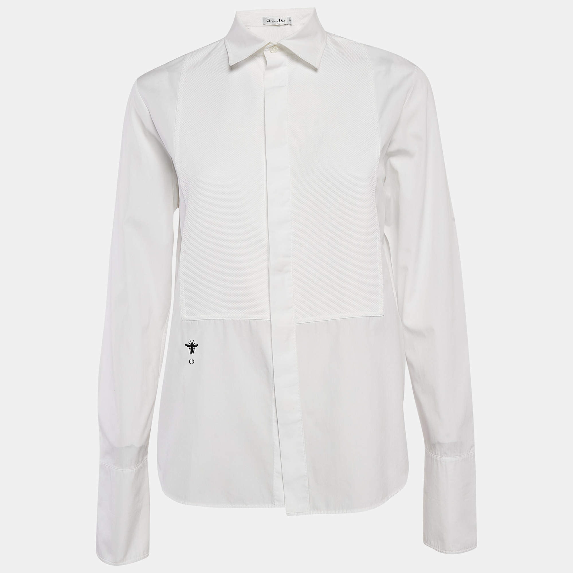 Christian Dior White Paneled Cotton Shirt S