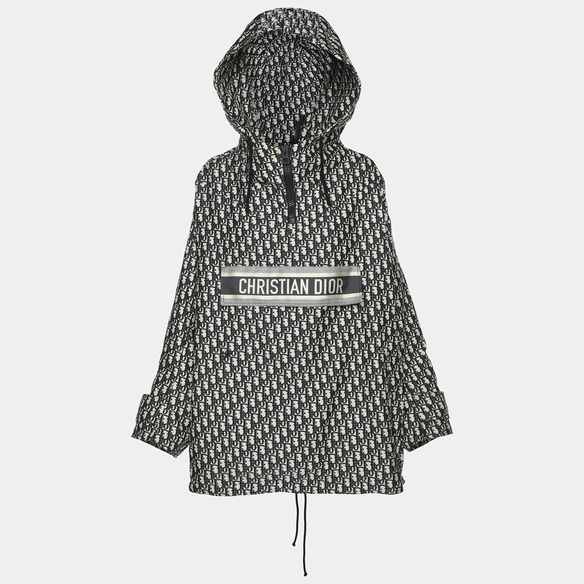 Pre Owned Dior Beige/Navy Blue Oblique Jacquard Hooded Anorak Jacket XS