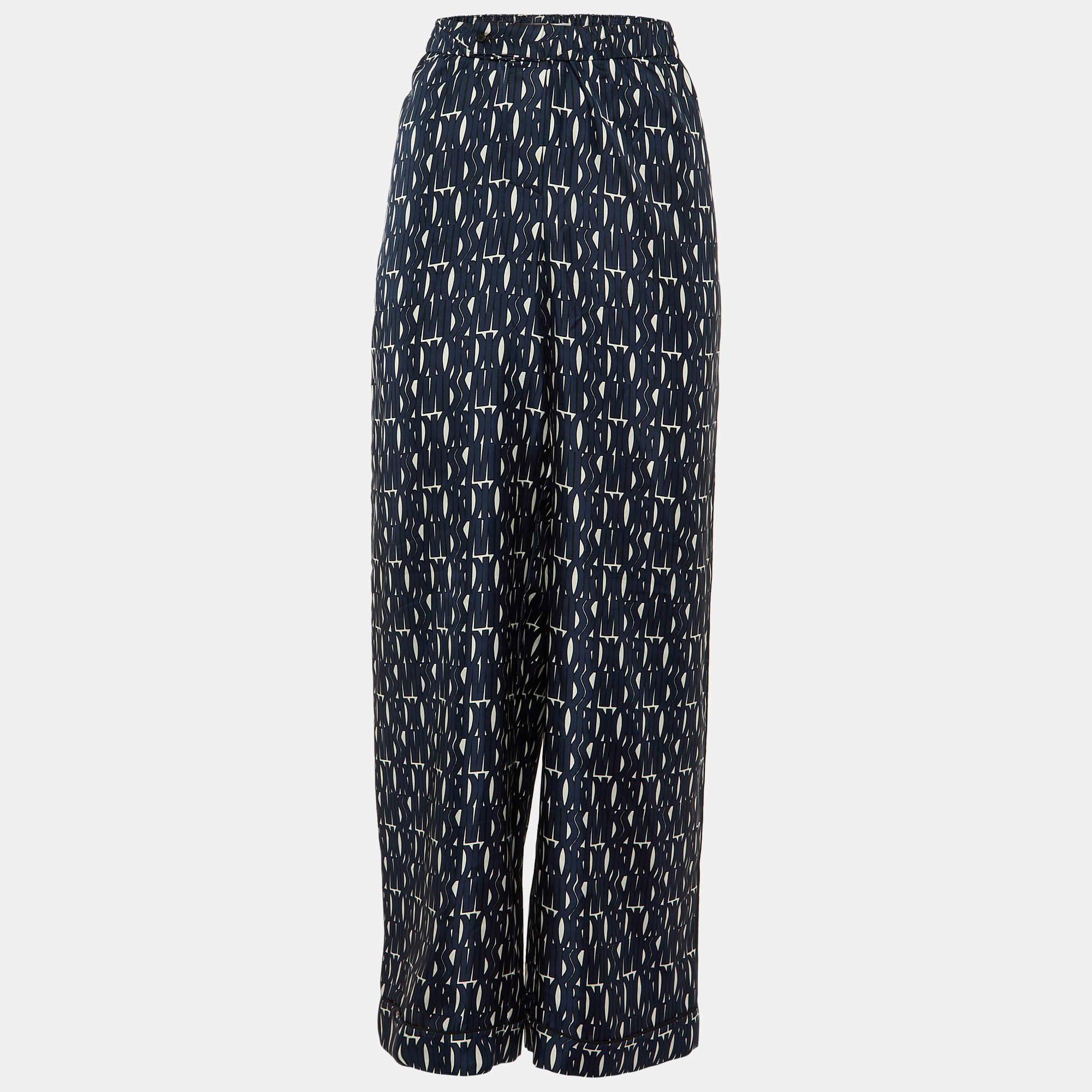 مملوكة مسبقًا Christian Dior Blue Monogram Print Silk Straight Leg Trousers M