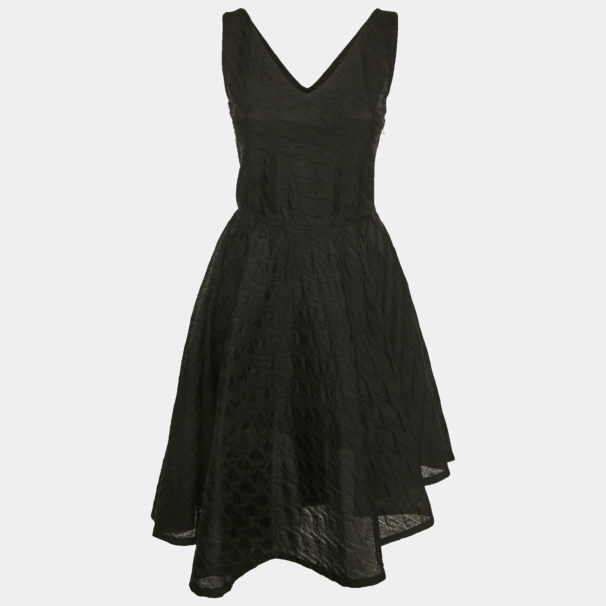 Christian Dior Black Jacquard Sleeveless Flared Mini Dress M