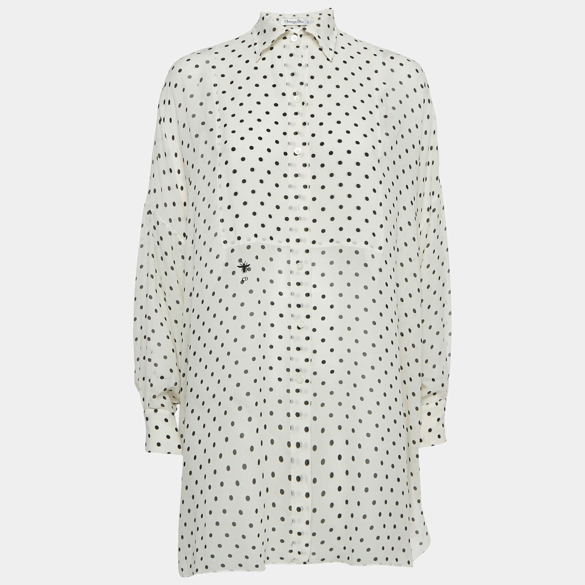 Dior White Polka Dot Print Silk Tunic Top S