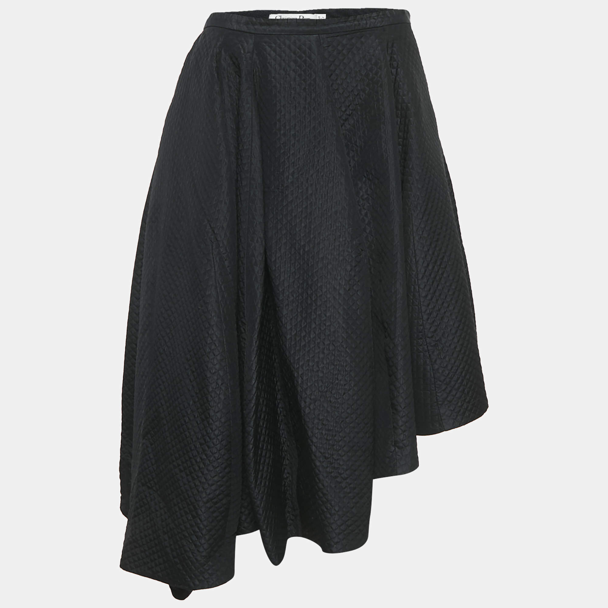 Dior Black Silk Blend Quilted Asymmetric Skirt M
