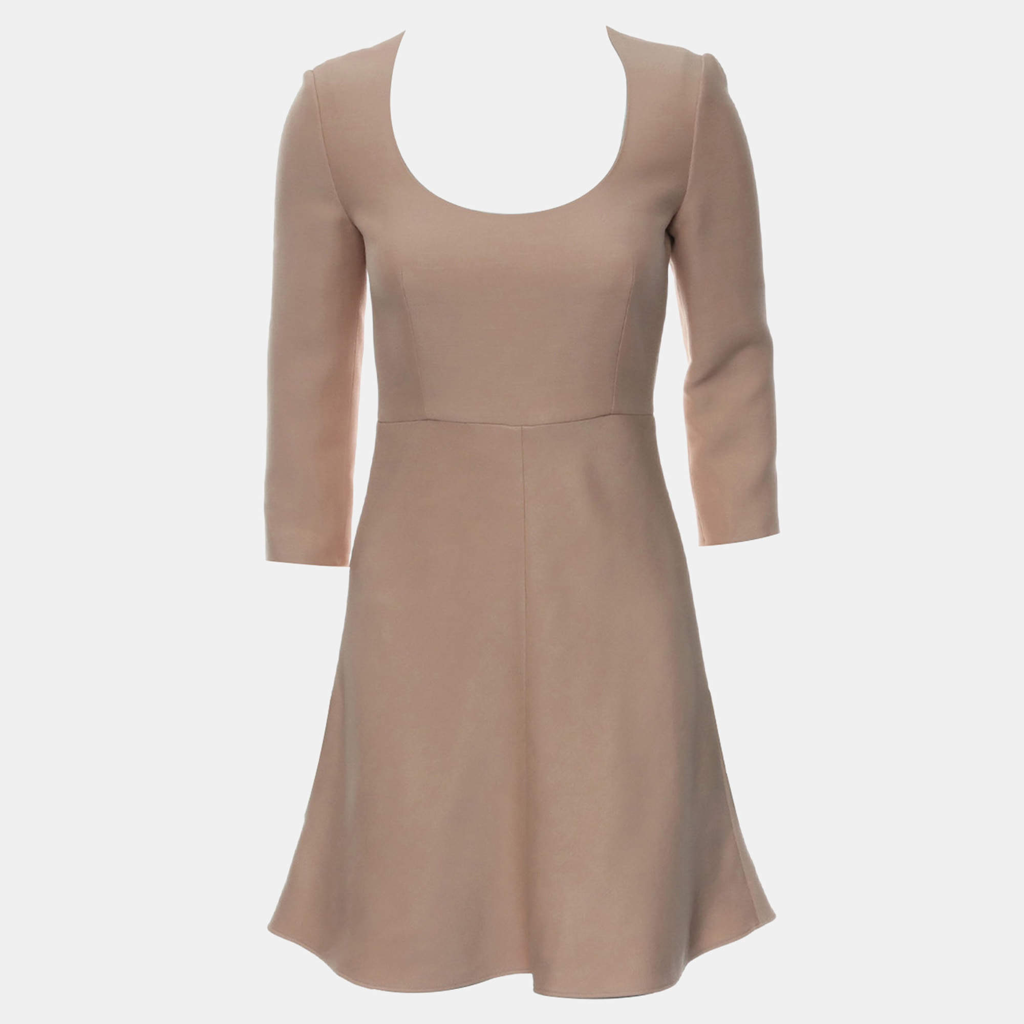 Pre Owned فستان ميني ديور بياقة U من الصوف والحرير بلون نيود مقاس 38 نسائي (إيطالي)