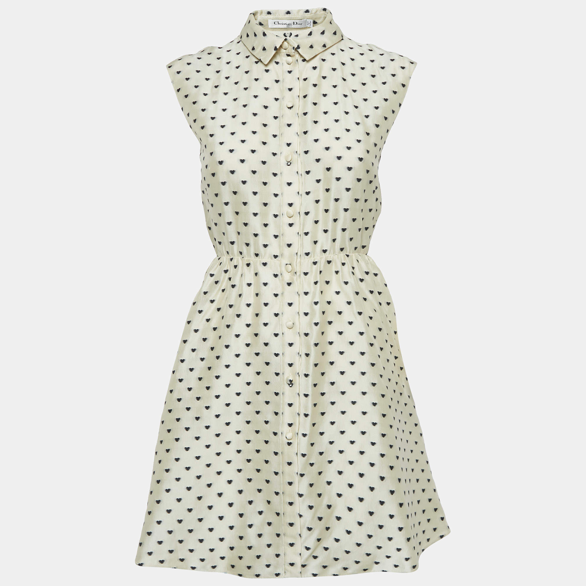 Christian Dior Cream Heart Jacquard Taser Silk Mini Dress S