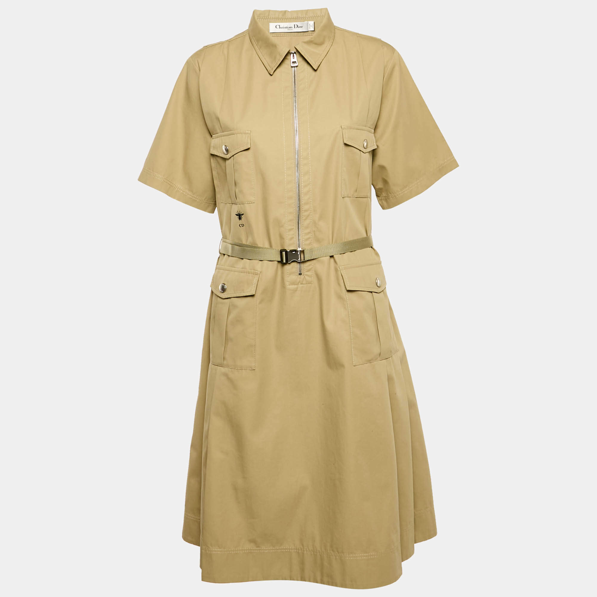 Pre Owned Christian Dior Beige Gabardine Belted Short Dress XL