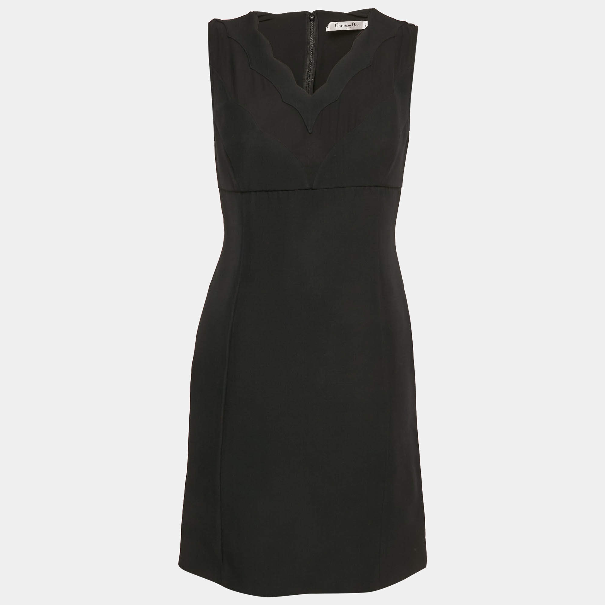 Christian Dior Black Wool and Crepe Sleeveless Mini Dress M