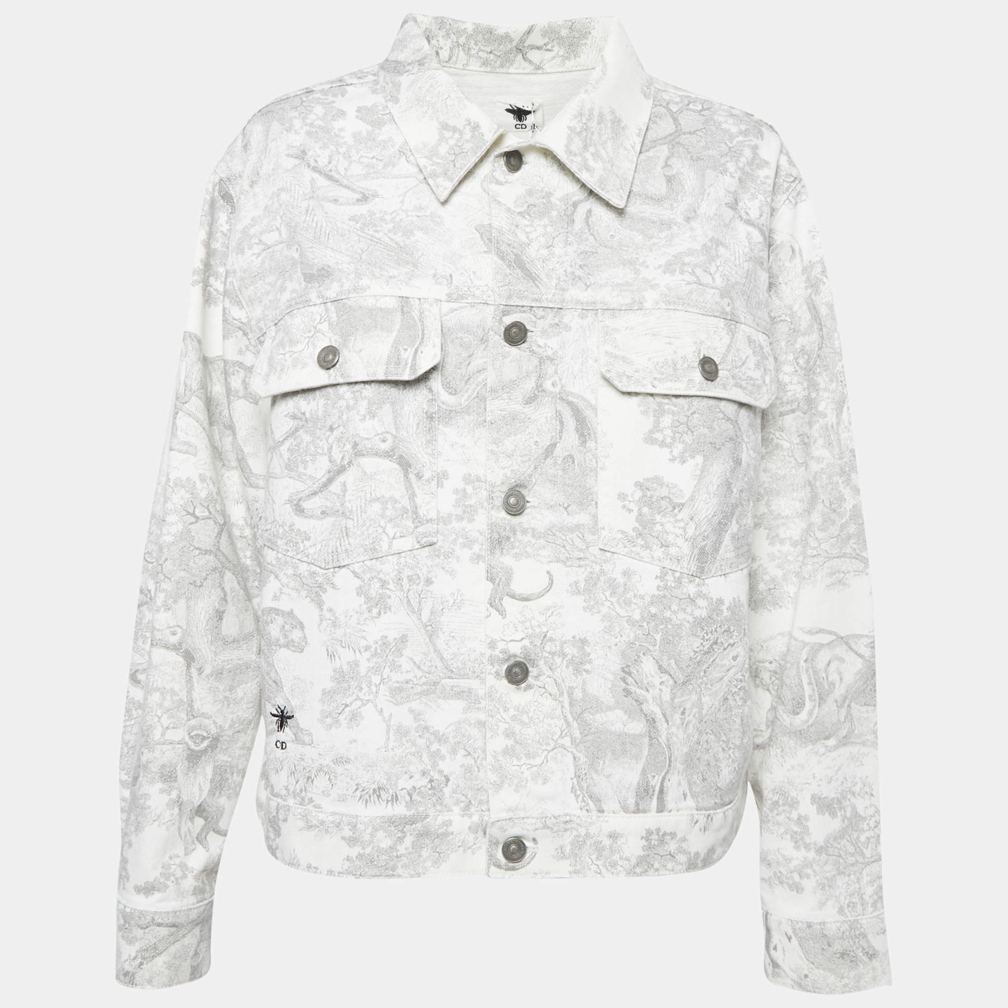 Christian Dior White Toile de Jouy Dioriviera Printed Denim Jacket M