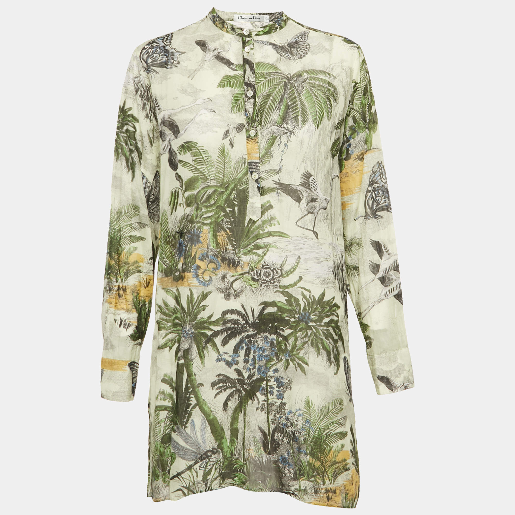 Christian Dior Green Printed Cotton Voile Tunic Top M