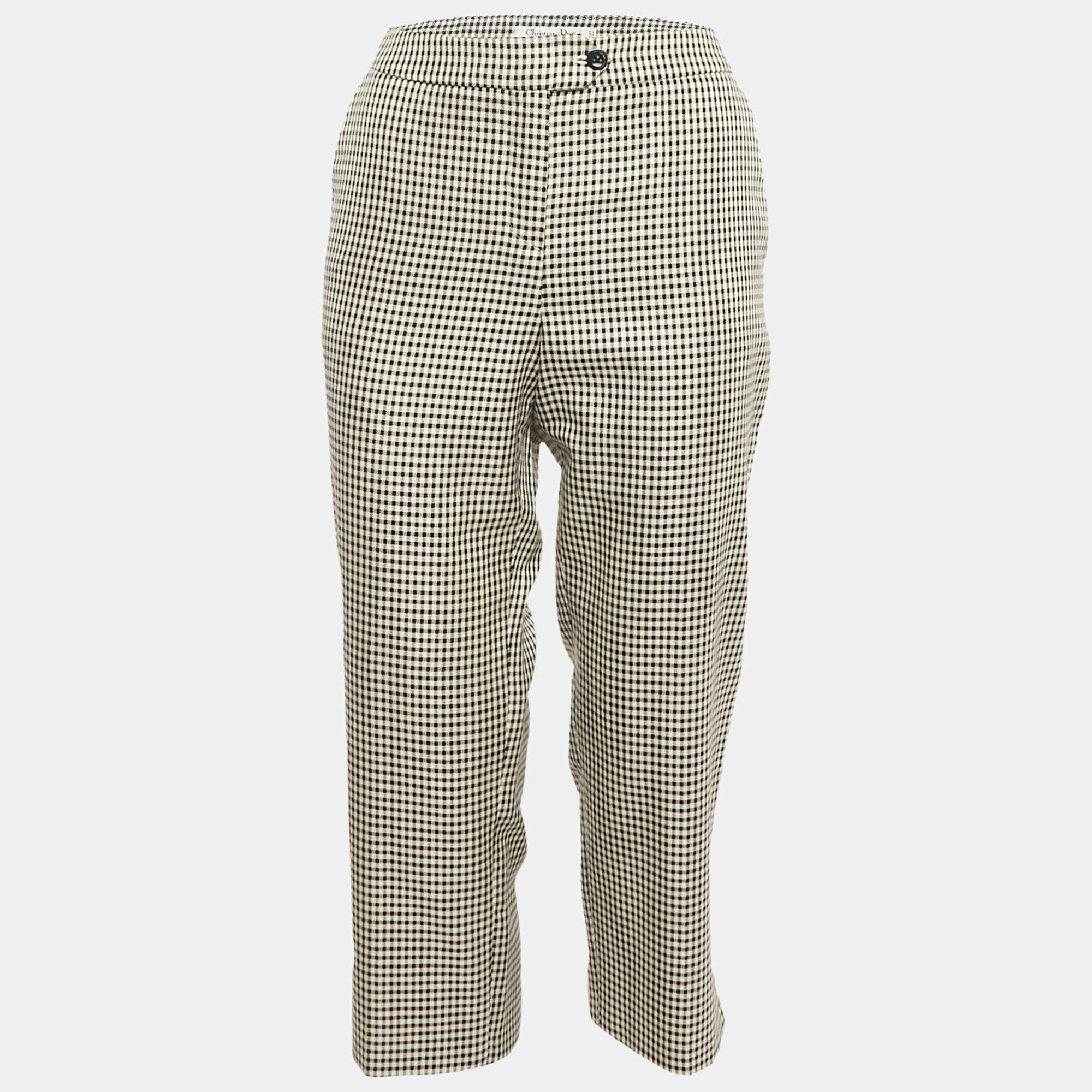 Christian Dior Black Houndstooth Silk Blend Trousers M