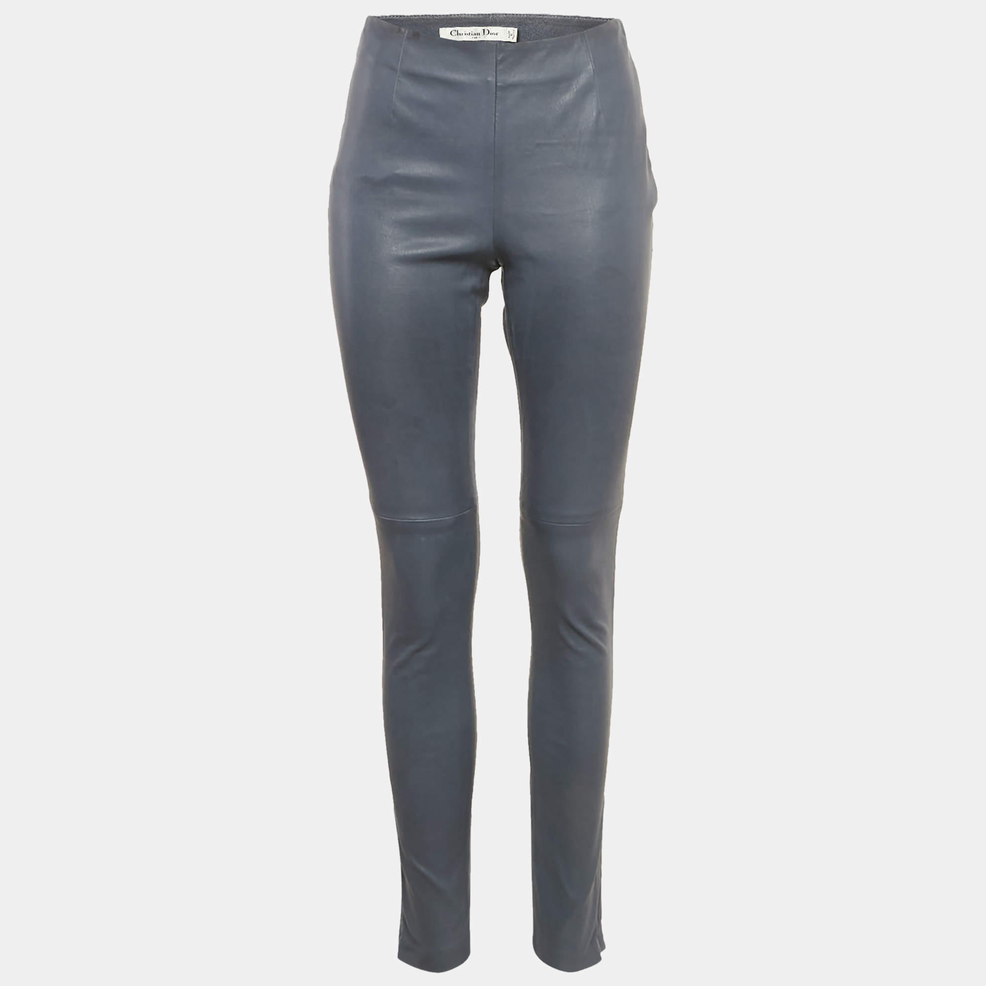 Christian Dior Blue Leather Skinny Pants M