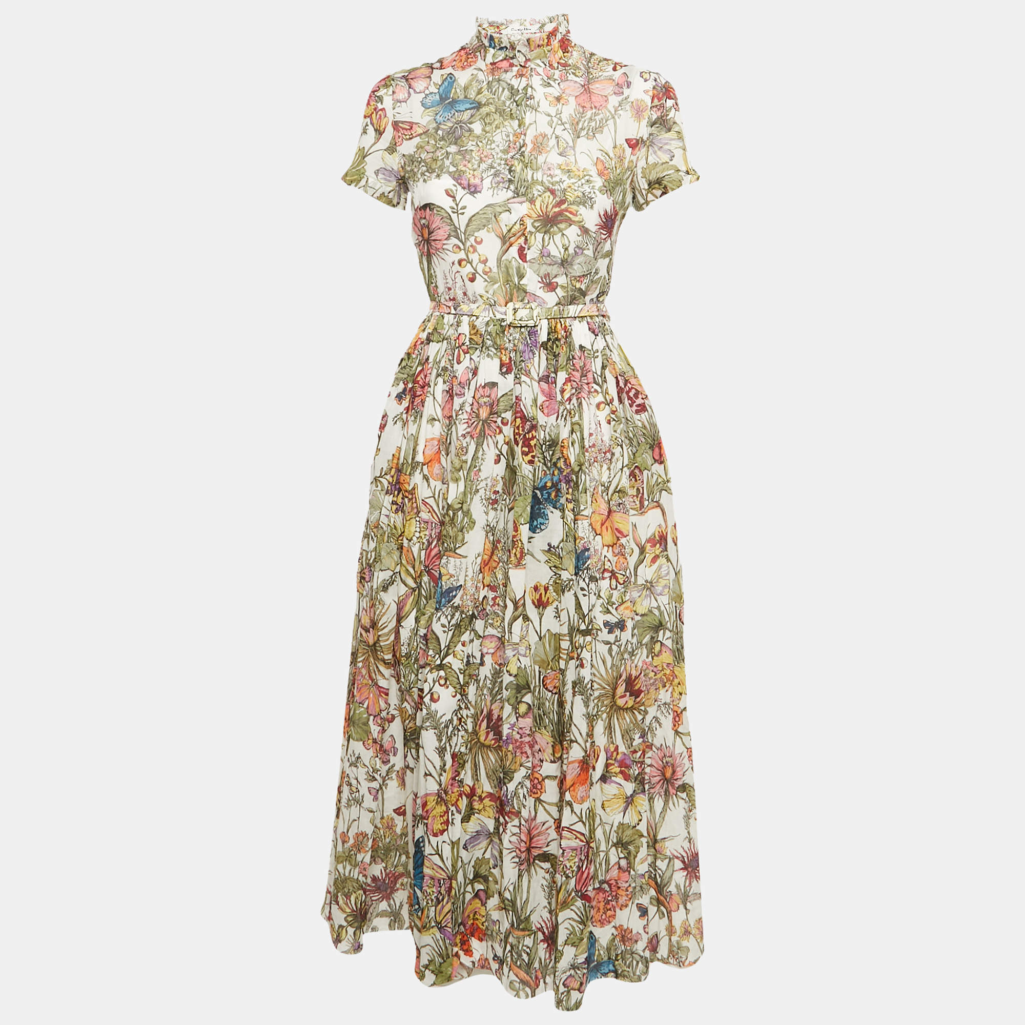 Christian Dior Green Floral Print Cotton Midi Dress S