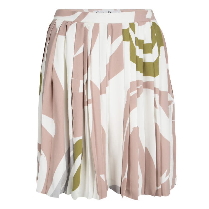Pre Owned Dior Multicolor Printed Silk Pleated Skirt S