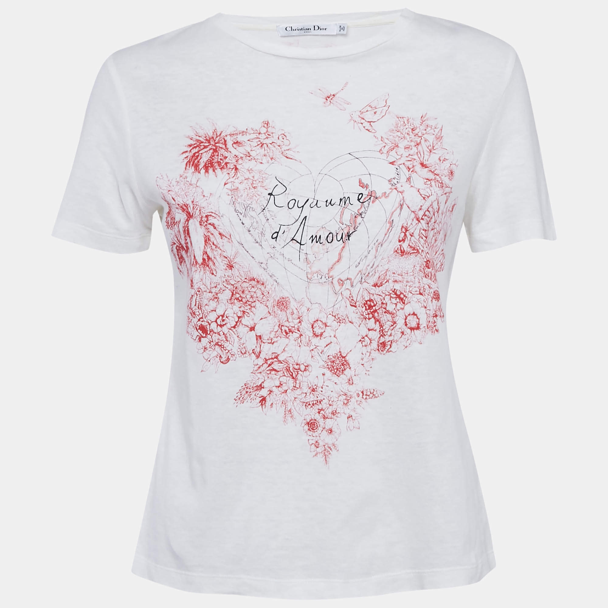 Dior White Printed Cotton T-Shirt XS