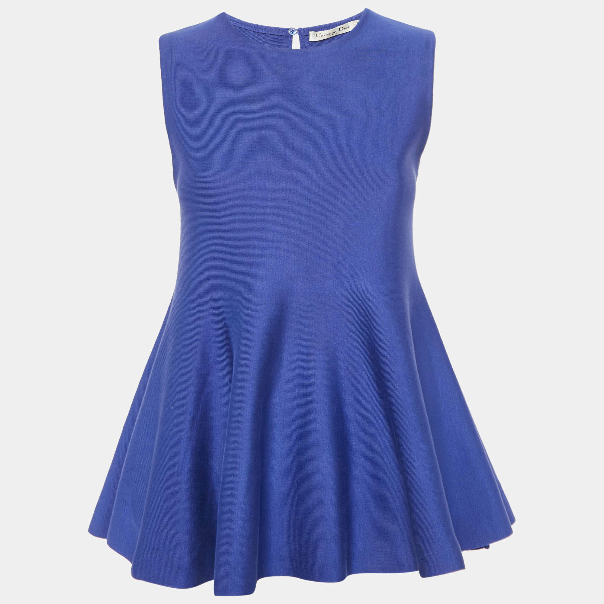 Dior Blue Knit Flared Sleeveless Top M