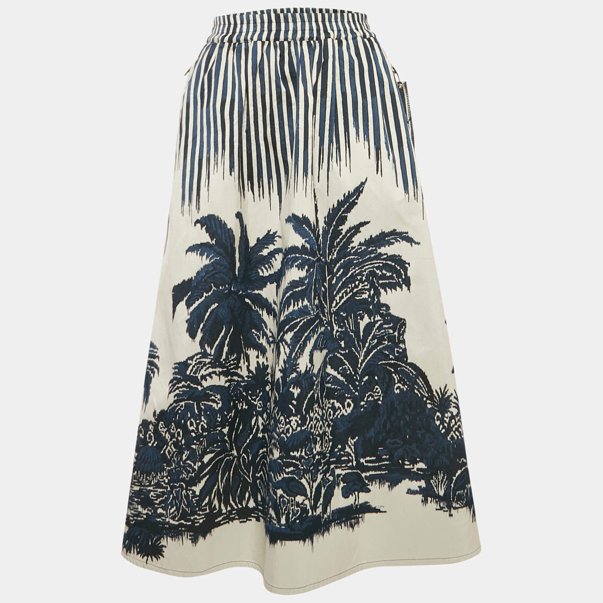 Dior Navy Blue Jacquard Midi Skirt S