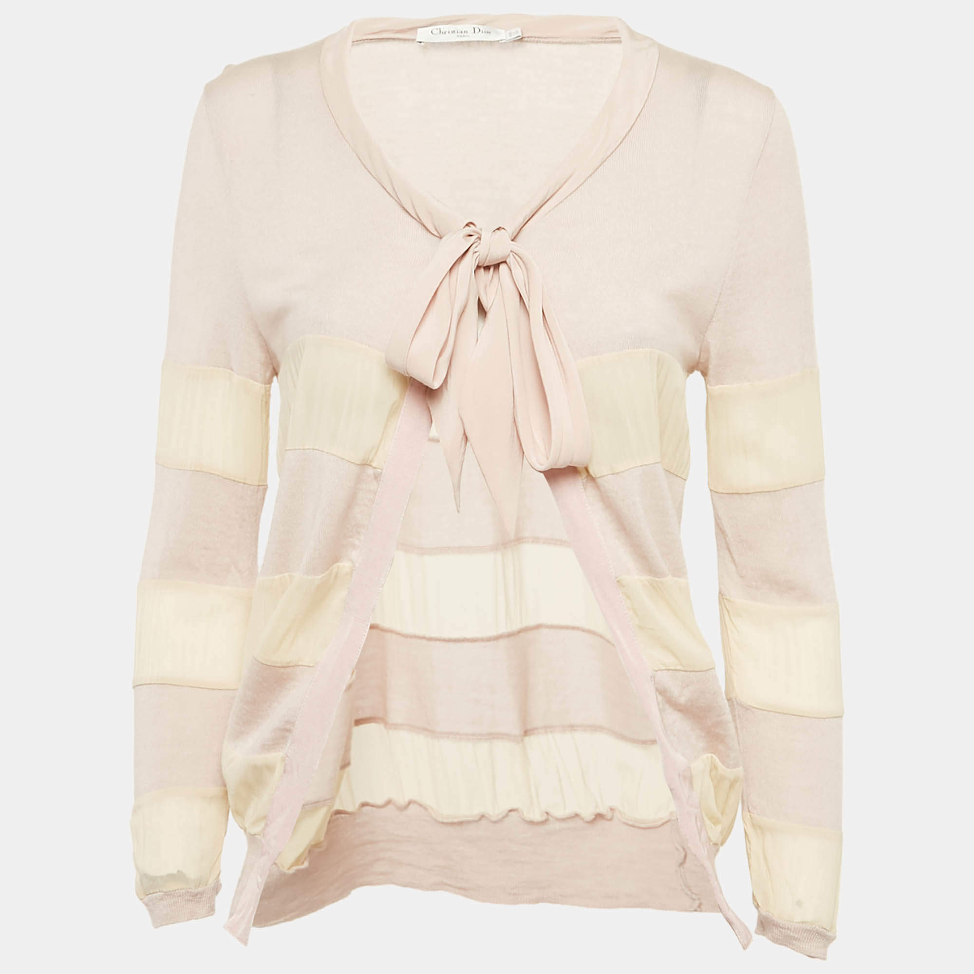 Christian Dior Pink Rib Knit and Silk Paneled Cardigan M