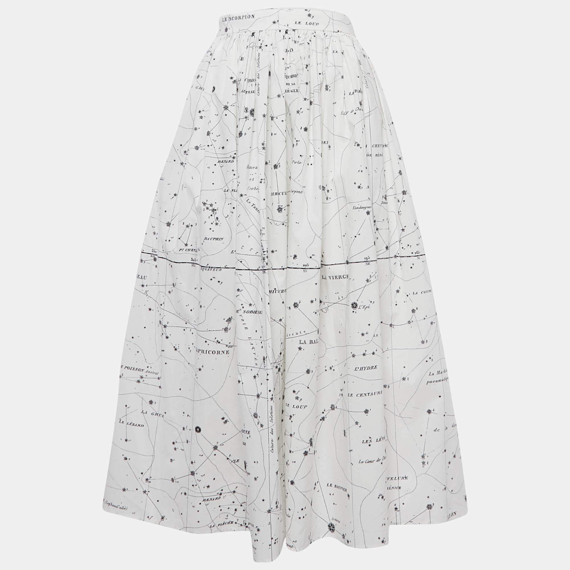 Dior White Printed Cotton Midi Skirt S