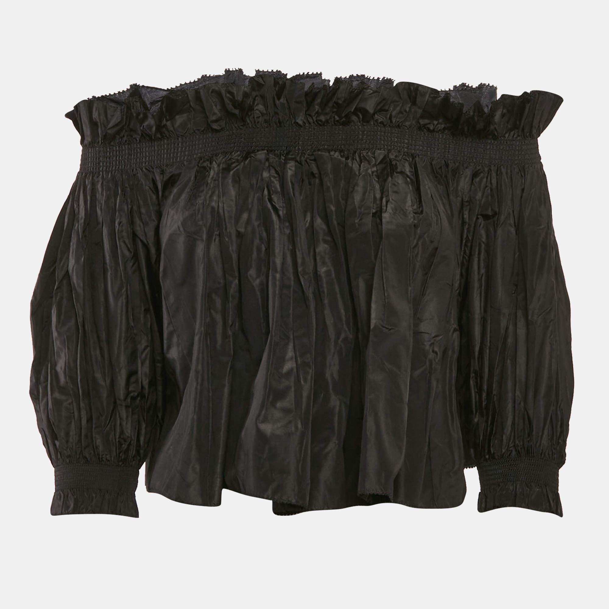 Dior Black Silk Off-The-Shoulder Crop Top L