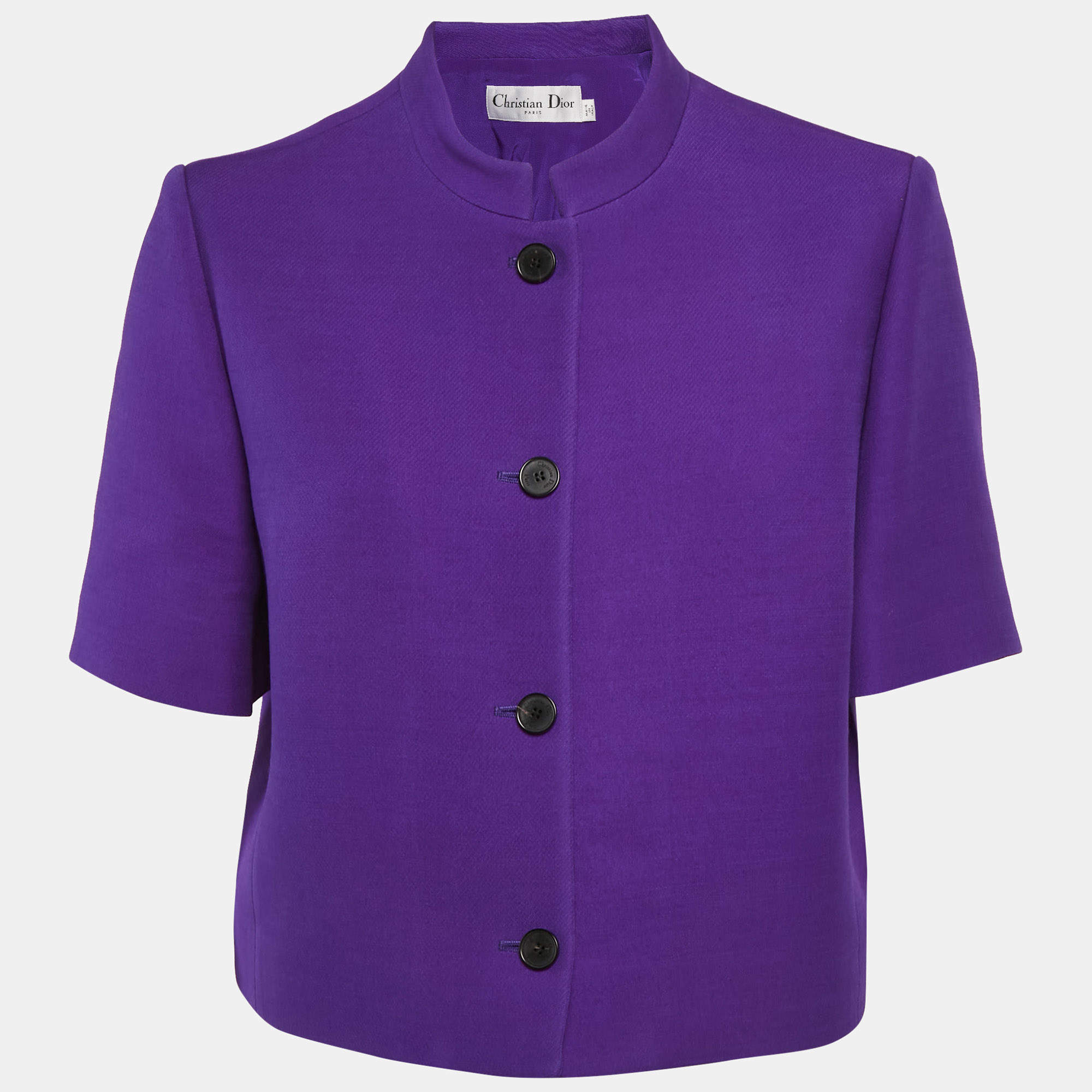 Pre Owned Christian Dior Purple Wool Short Sleeve Jacket L